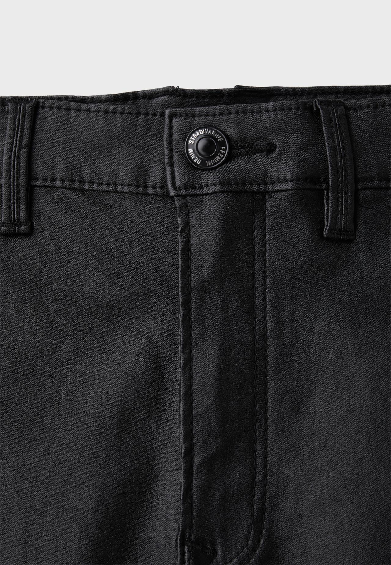 Waxed-effect high-waist trousers — Black