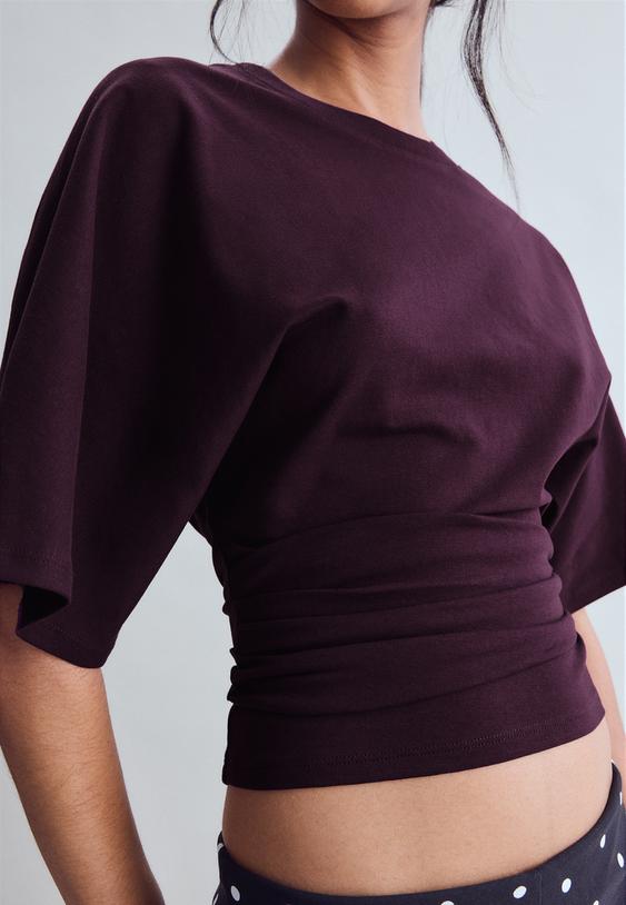 Stradivarius Short Kimono Sleeve T-Shirt Dark Purple Xs