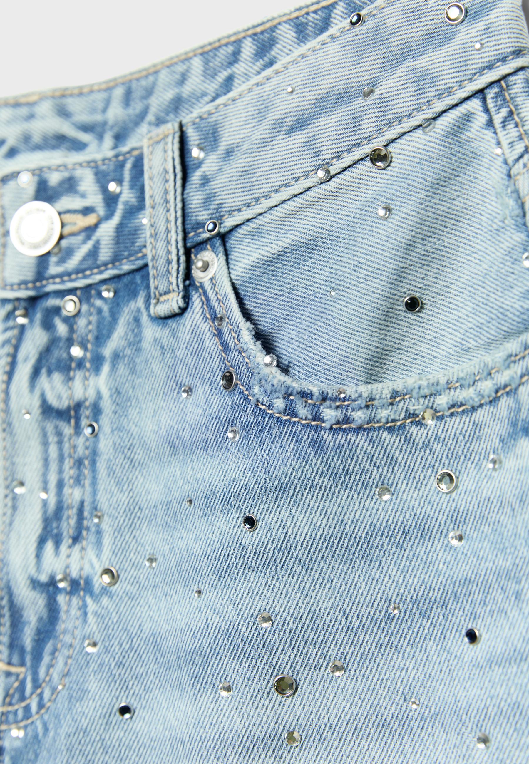 Denim Bermuda shorts with rhinestones — MEDIUM LIGHT BLUE DENIM (alternate view)