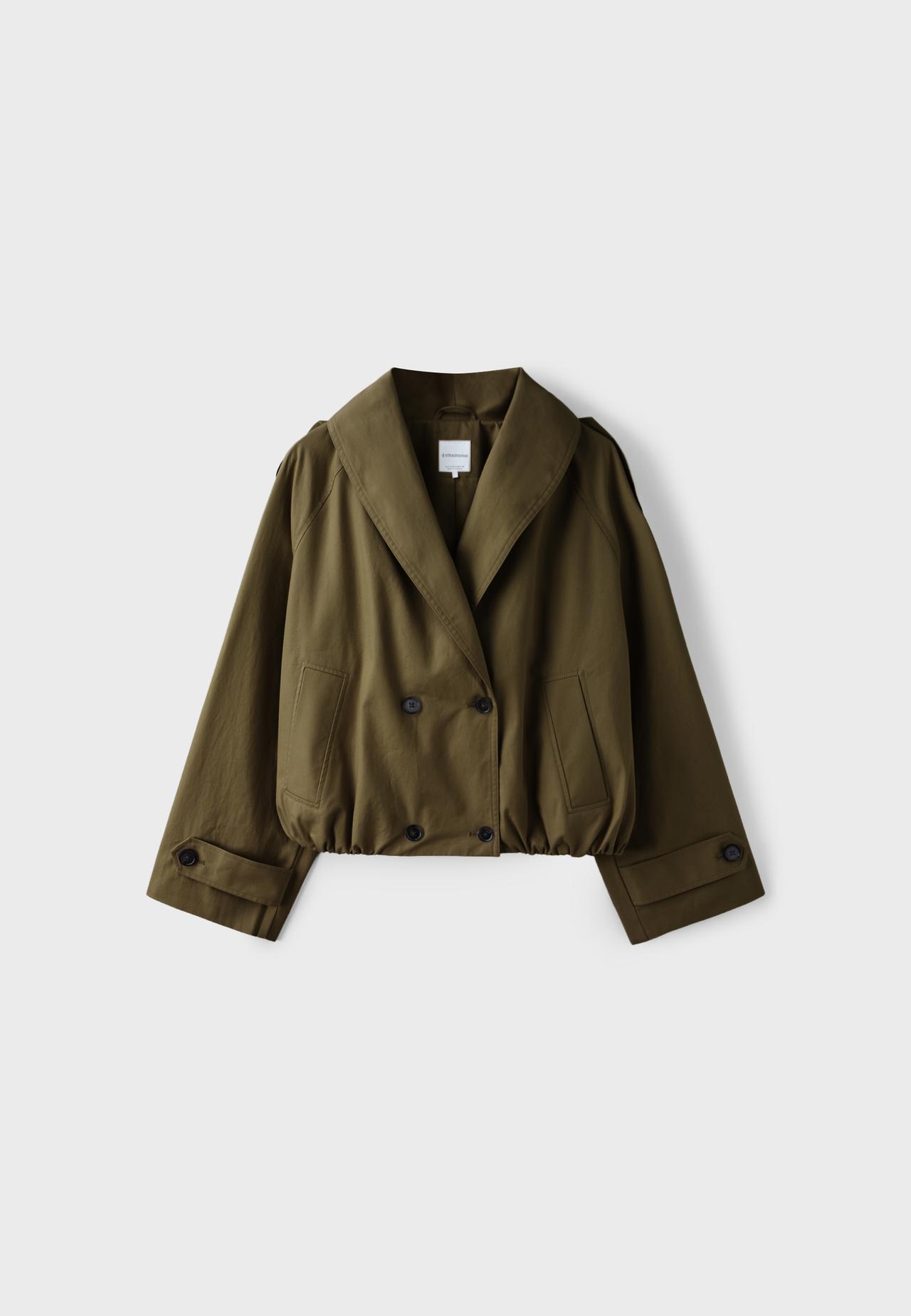 Shawl neck balloon trench coat — Khaki