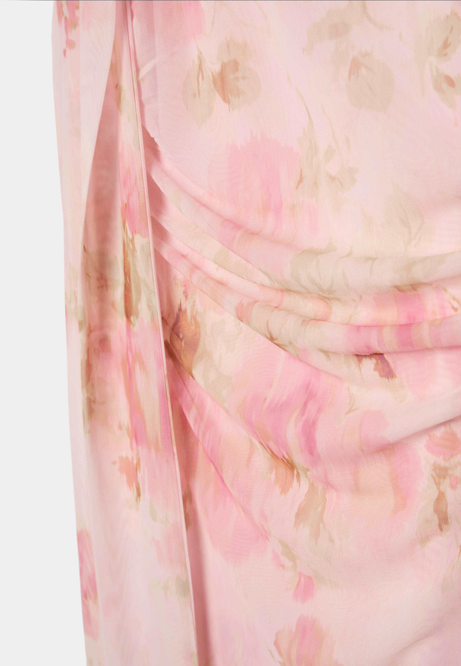 Printed tulle midi dress with scarf — Pastel pink