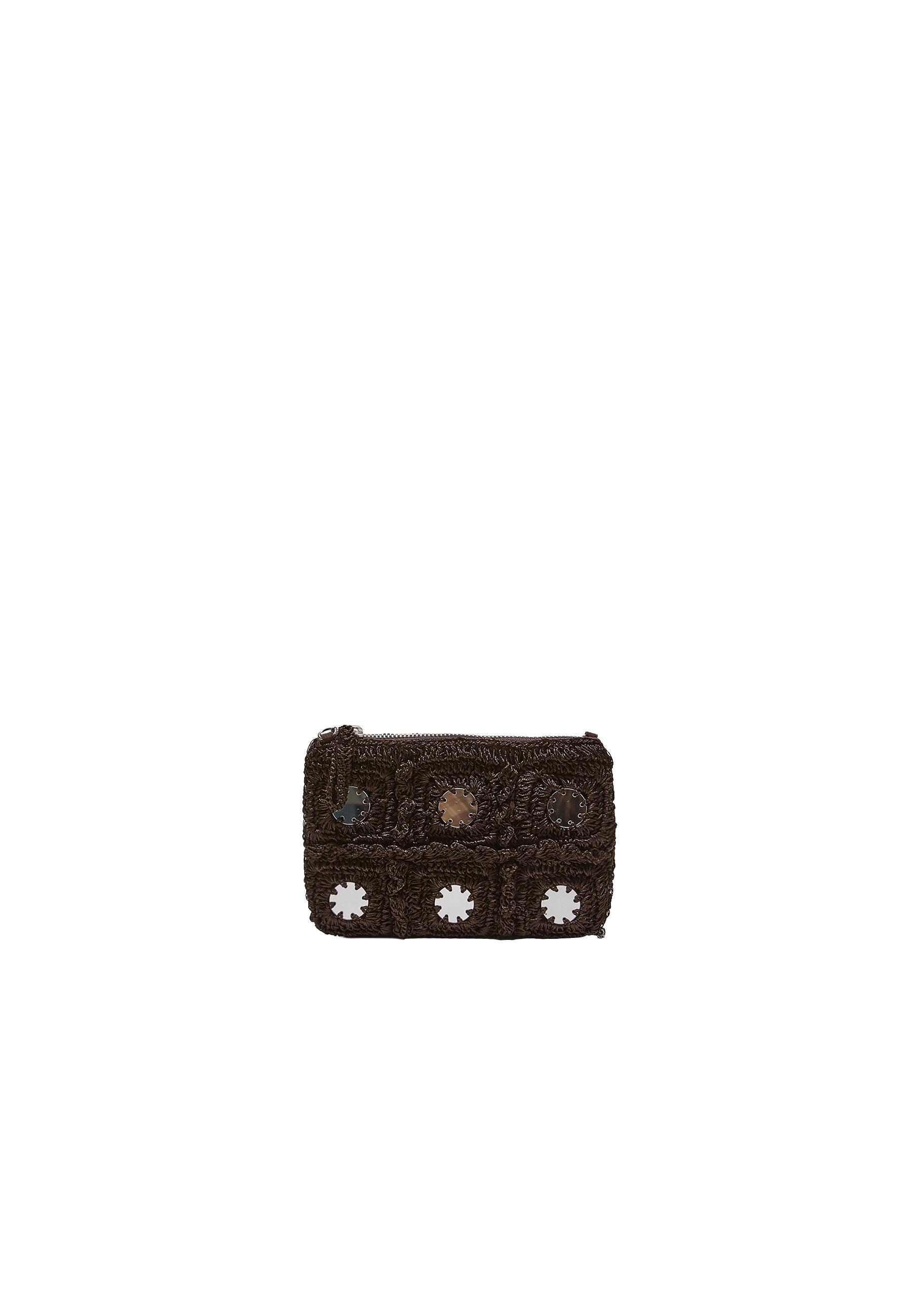 Mini mirror crochet crossbody bag — Brown