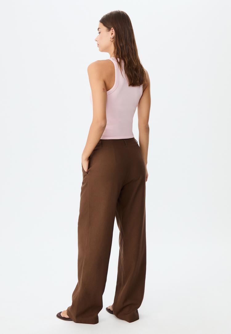 pantalon droit fluide avec lin