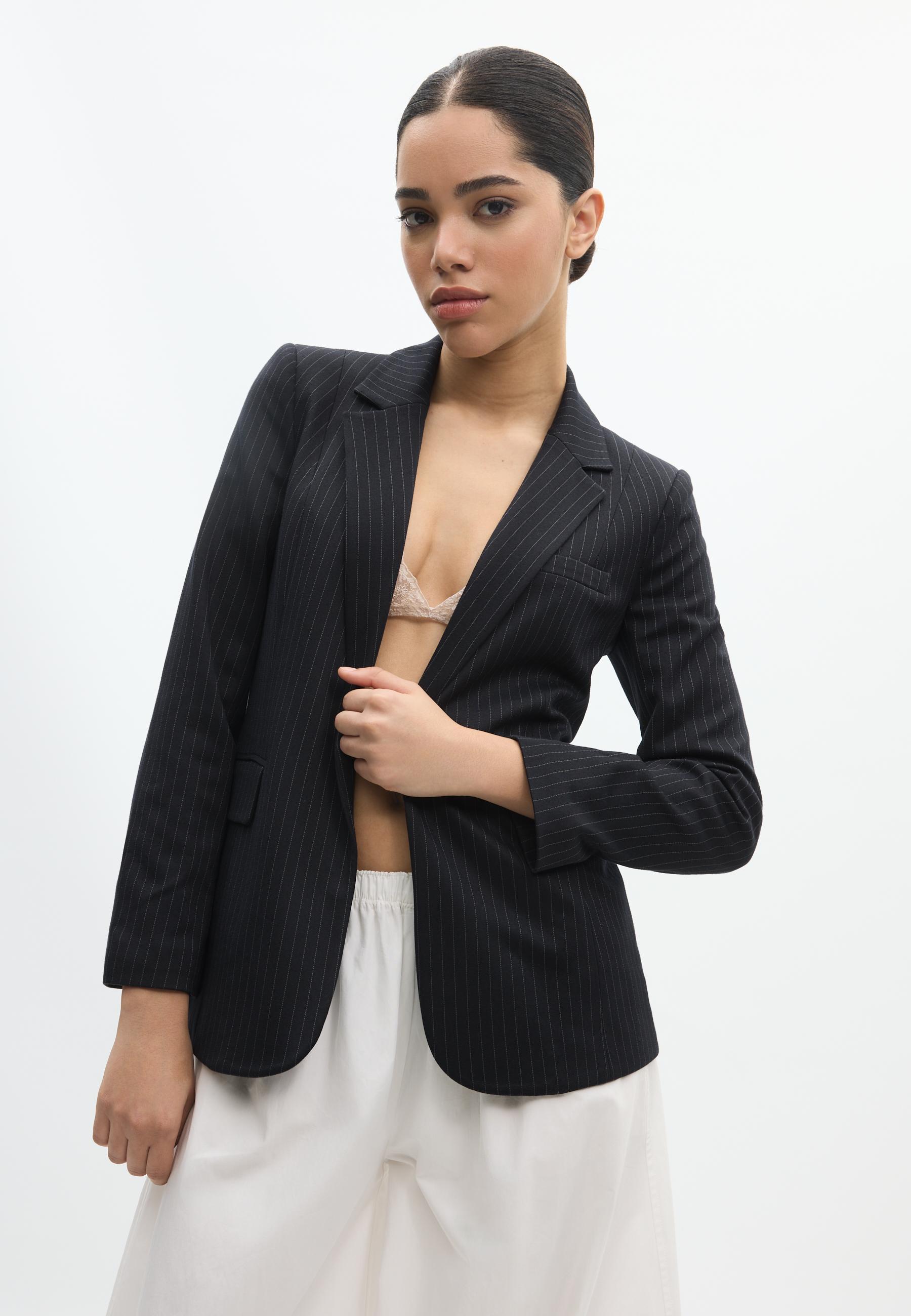 Basic striped knit blazer — Navy blue