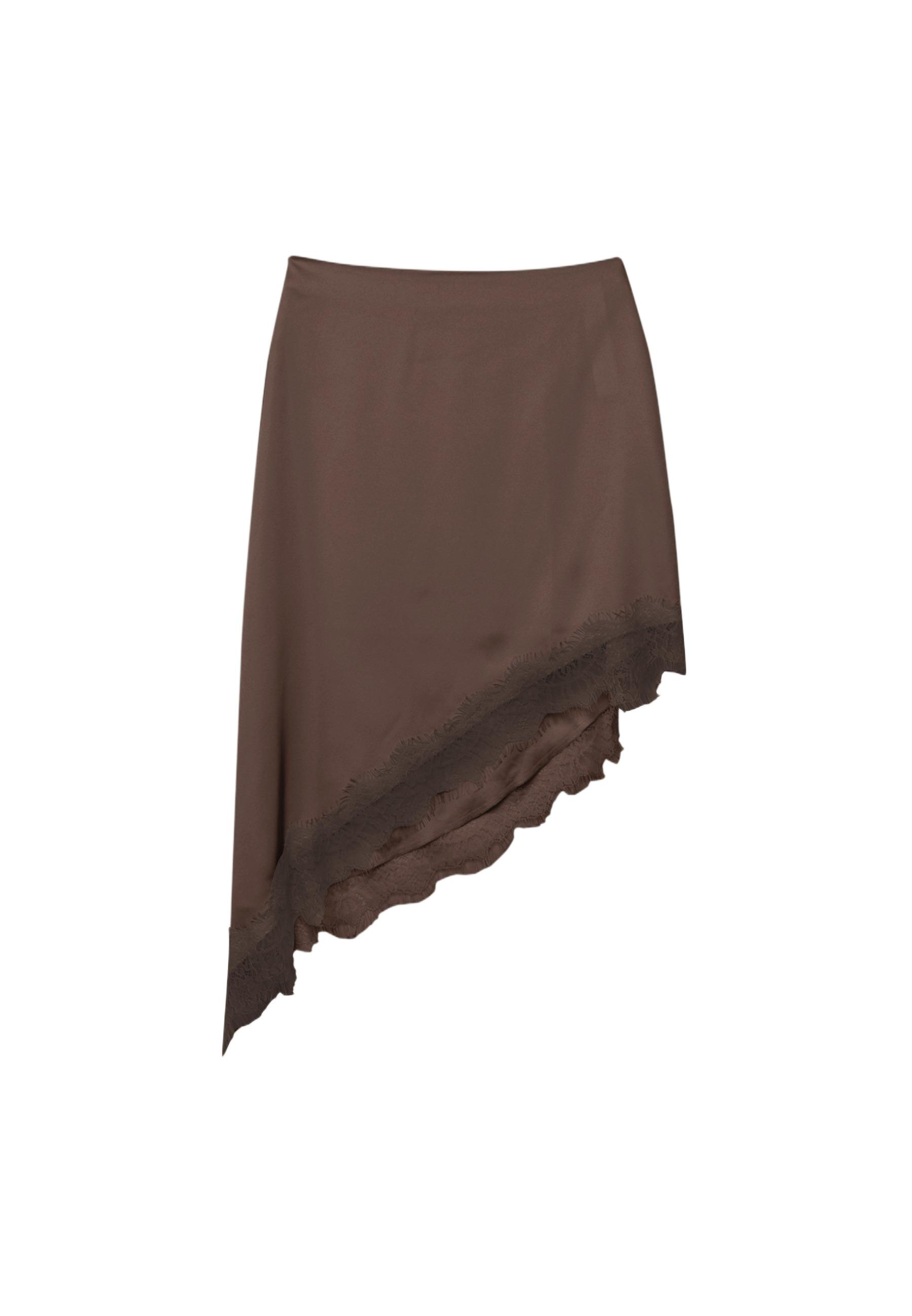 Satin asymmetric skirt — Brown