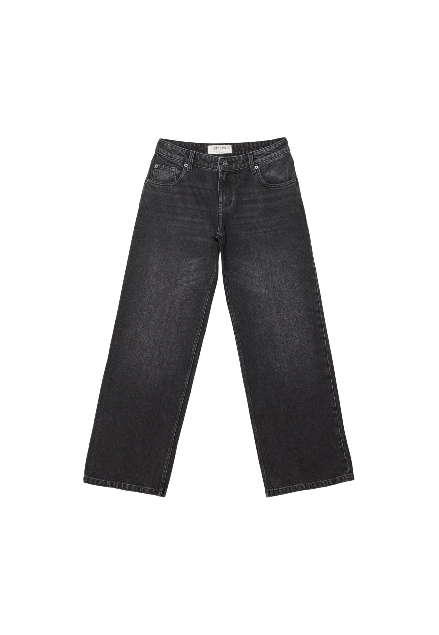 Low wide-leg jeans — BLACK DENIM WASHED EFFECT 