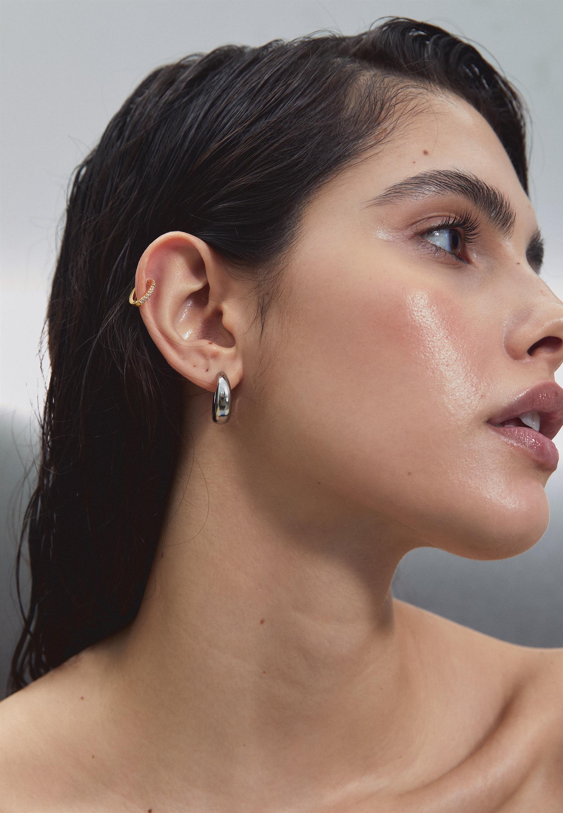 Set of 2 chunky waterproof hoop earrings — Grey