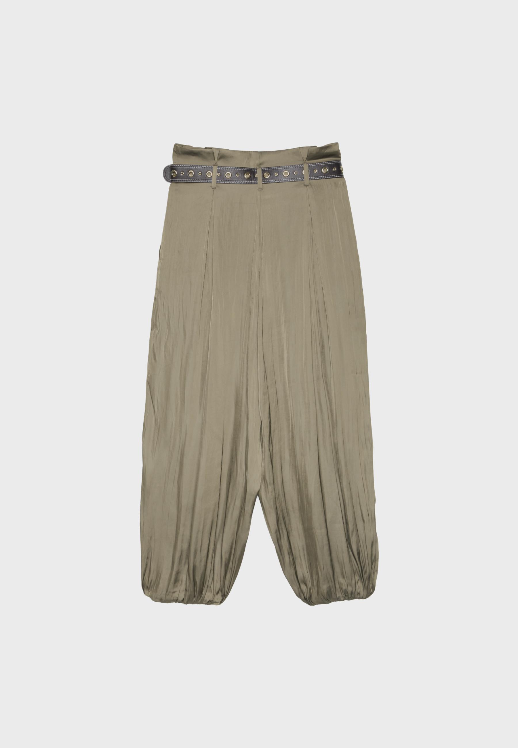 Satin sarouel trousers with belt — Brown