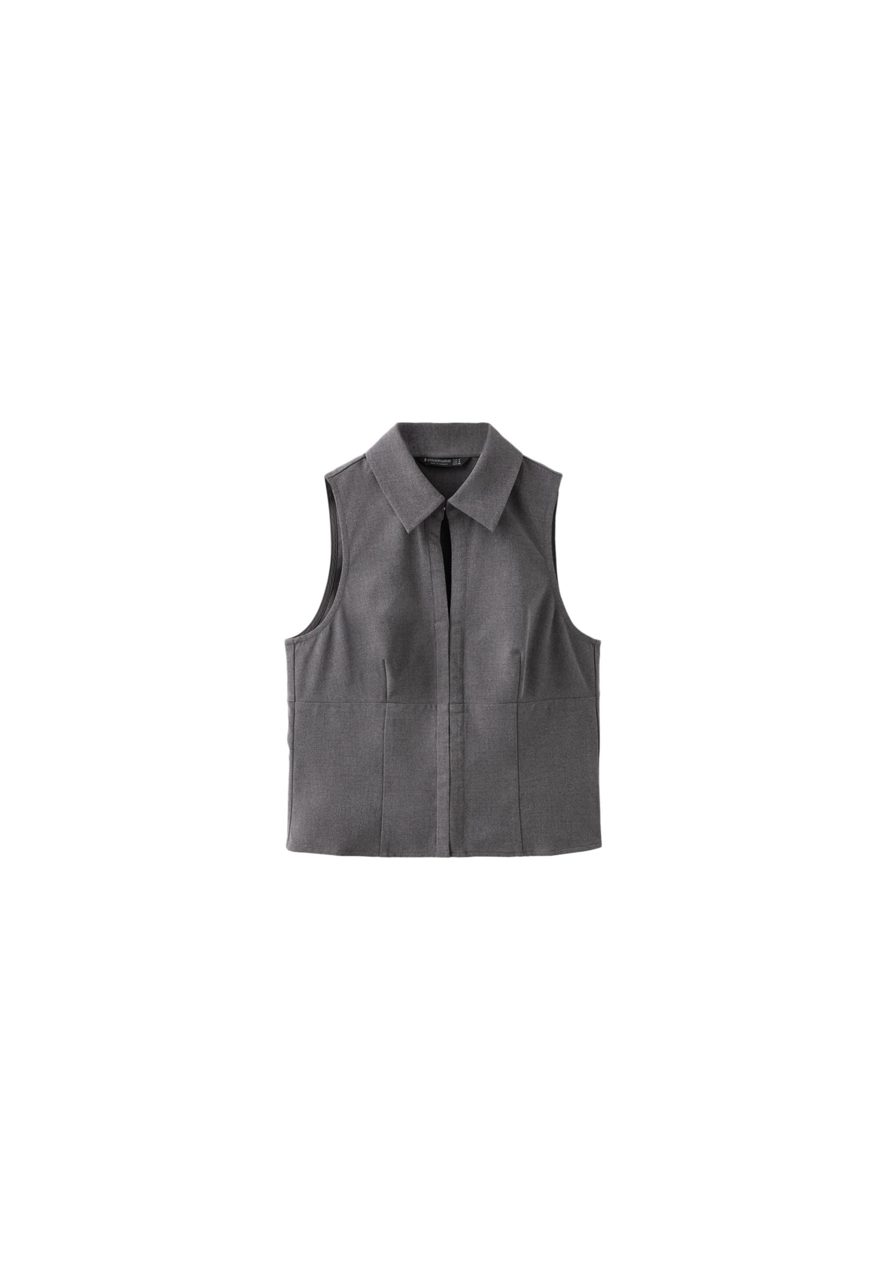 Sleeveless press stud top — Dark grey