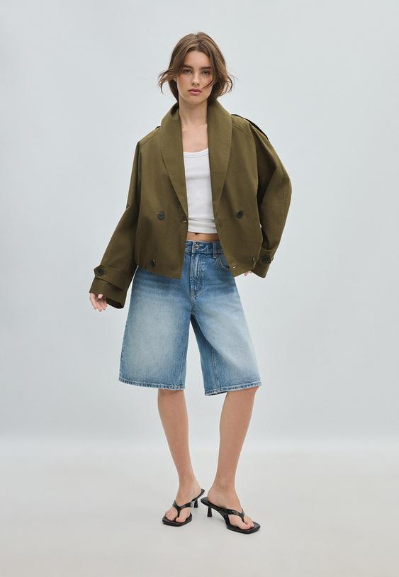 cropped trenchcoat met sjaalkraag