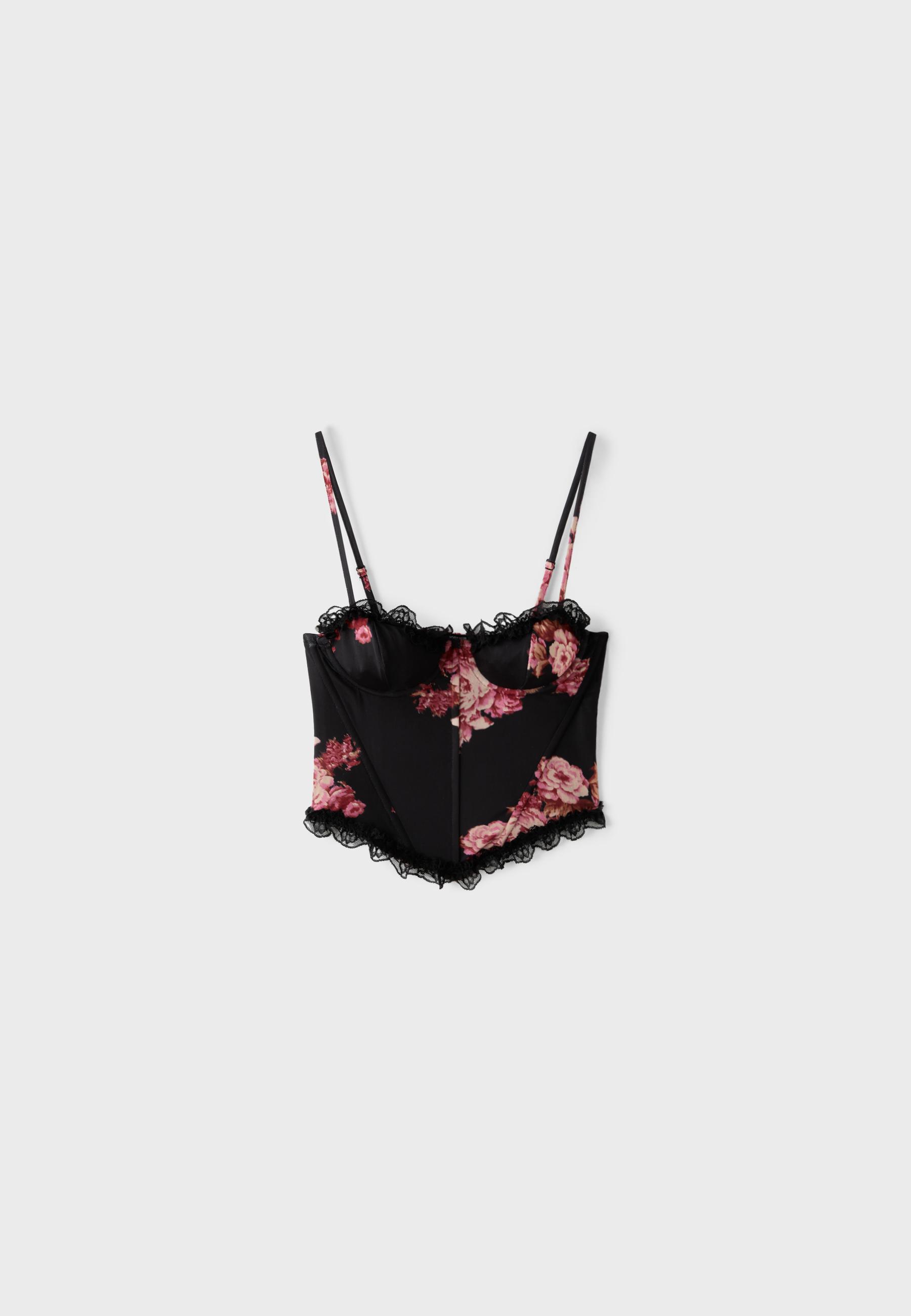 Fitted floral print cropped top — Red