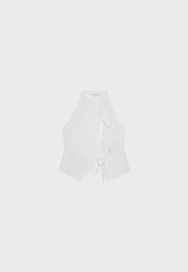Semi-crinkled knot halter top — White 6