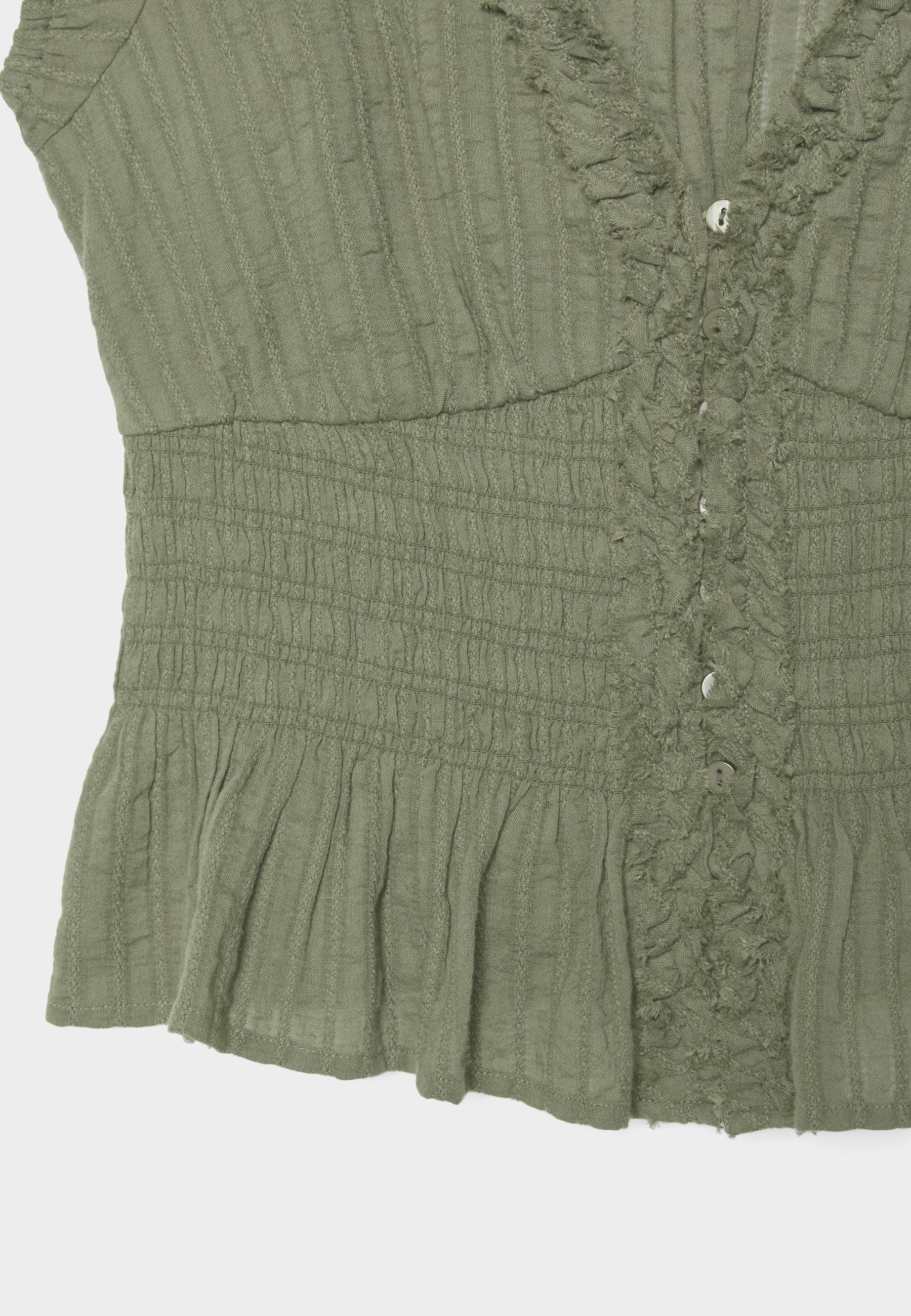 Short sleeve shirred shirt — Khaki