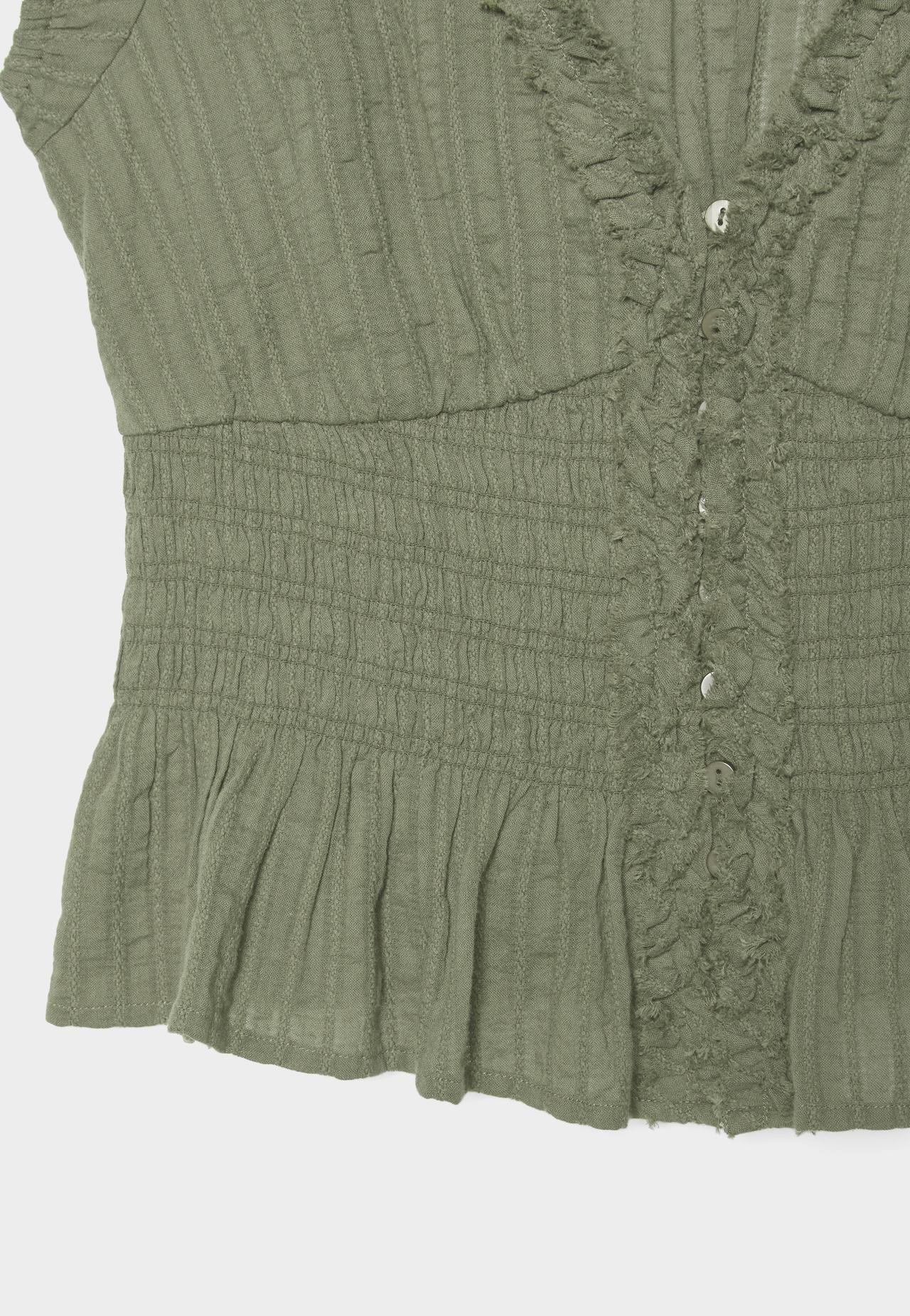 Short sleeve shirred shirt — Khaki