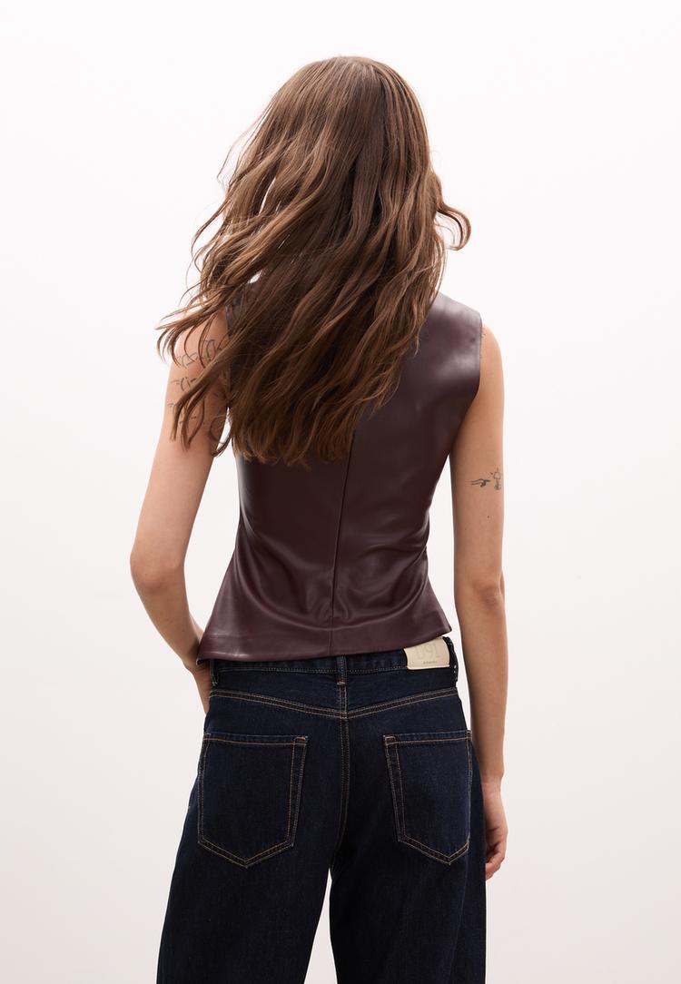 sleeveless leather effect top