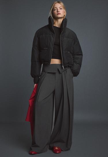 Cropped high neck padded jacket — Black 2