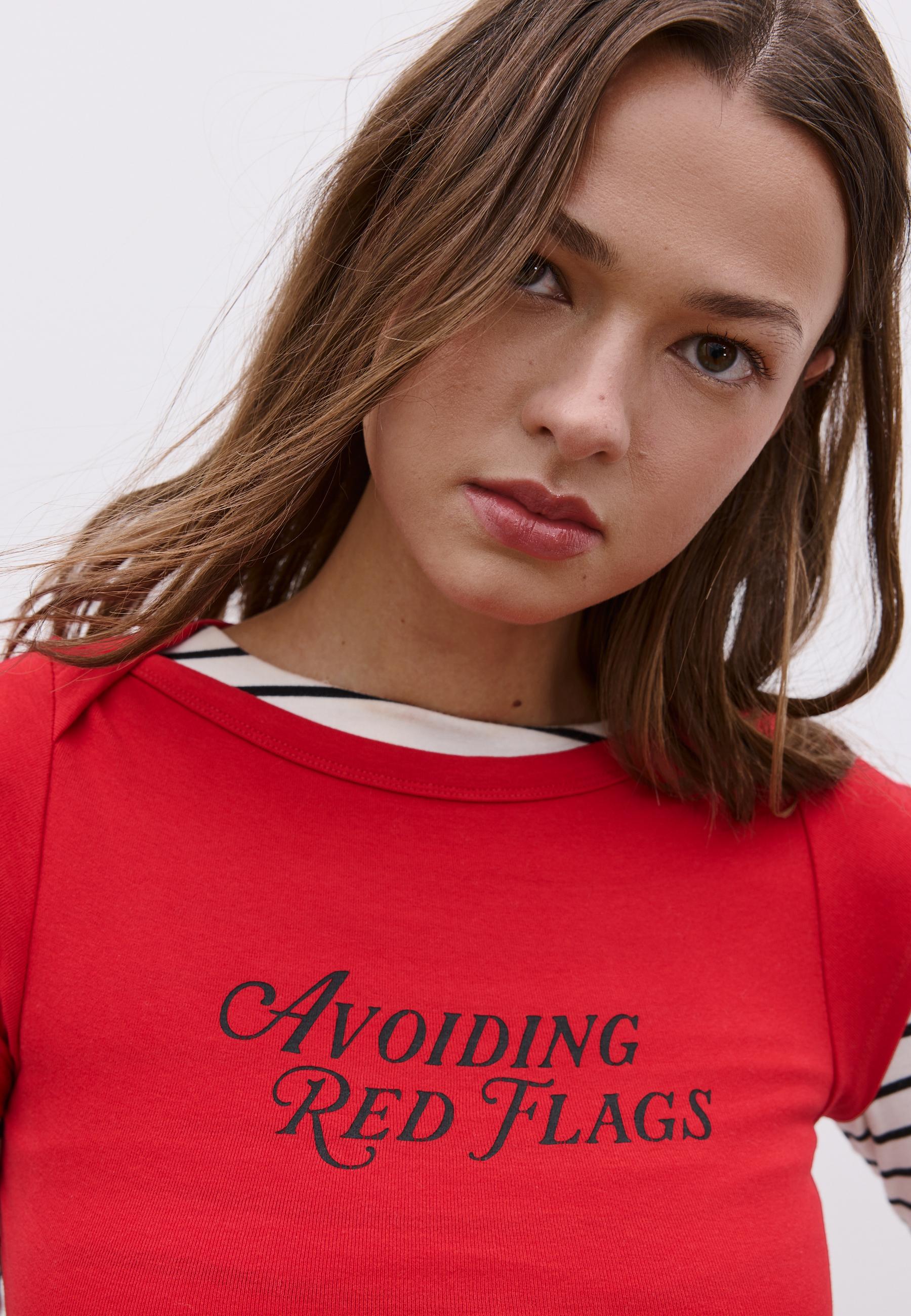 Yazı baskılı kayık yaka t-shirt - Görsel 5