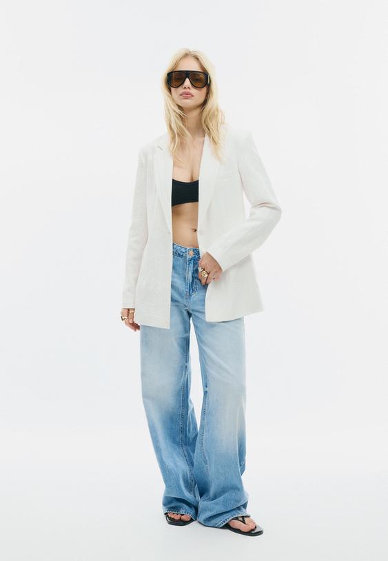 Stradivarius Fitted Rustic Blazer White S