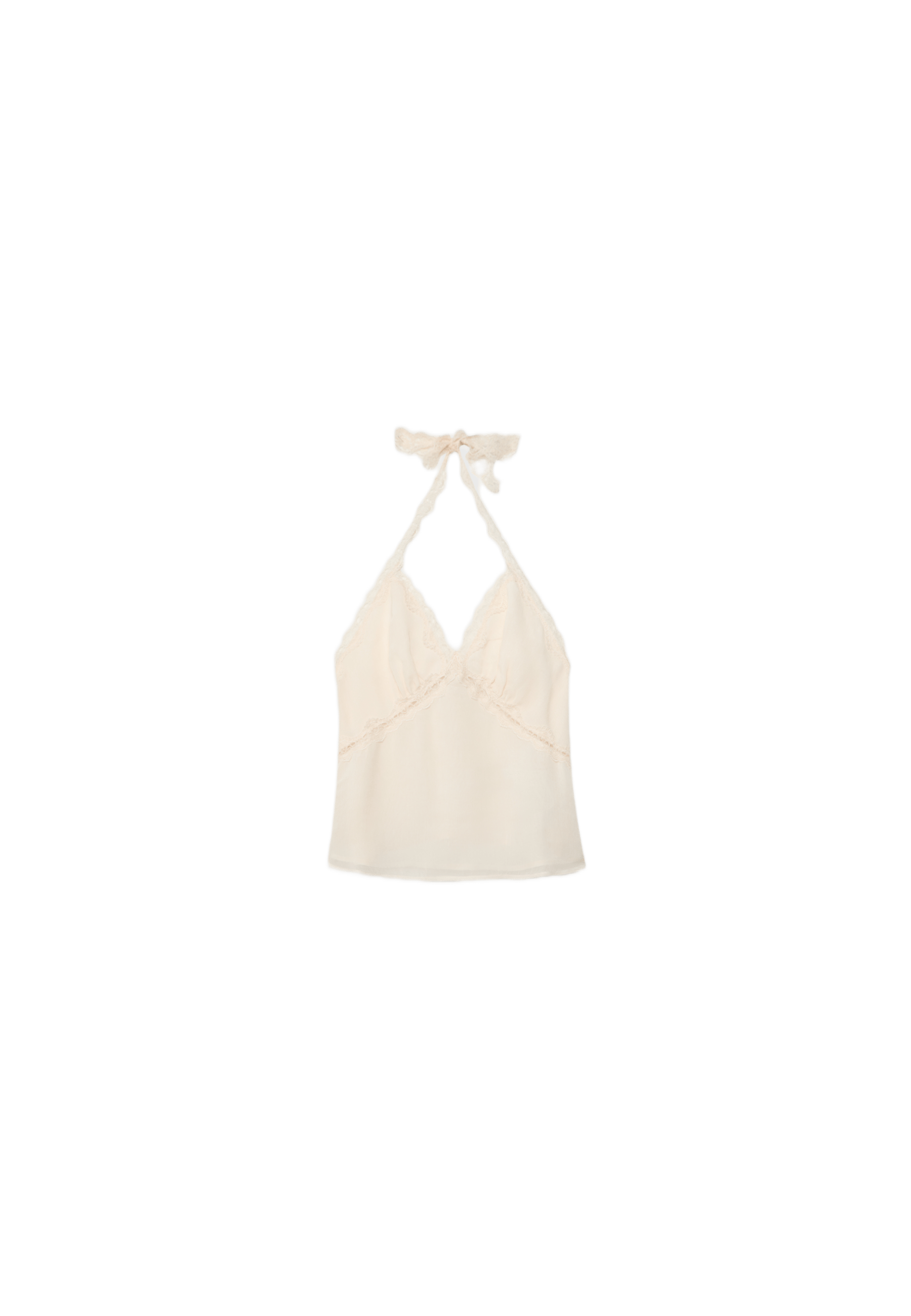 Halter neck top with lace trim — Ecru