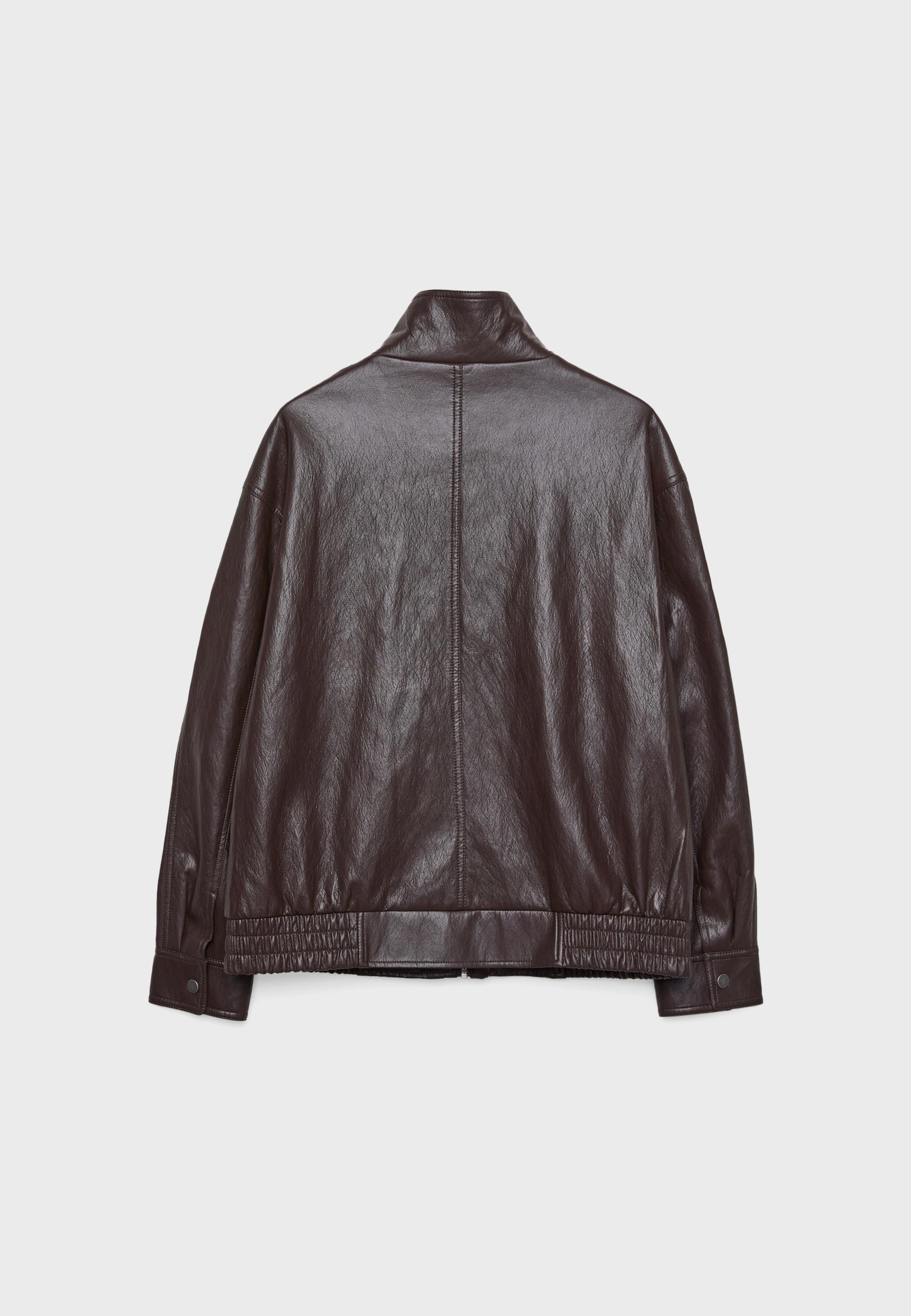 Oversize suni deri ceket - Görsel 7