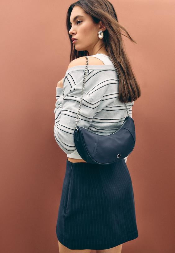 Stradivarius Nylon Moon Crossbody Bag Navy Blue Os