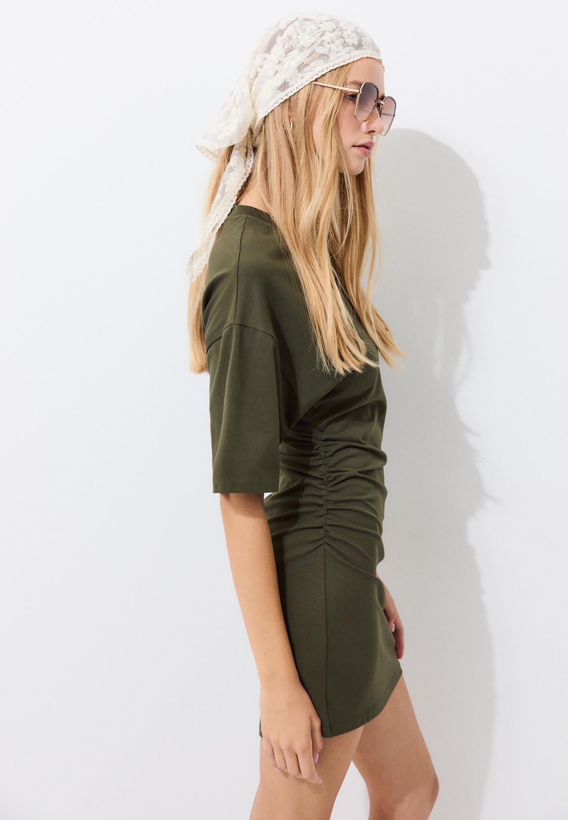 khaki short sleeve shirt dress Allegra K Women's Button Down Shirt Dress Short Sleeve Casual Collared Cotton Drawstring Shirtdress Safari Dress X-Small Army Green at Amazon Women's Clothing store