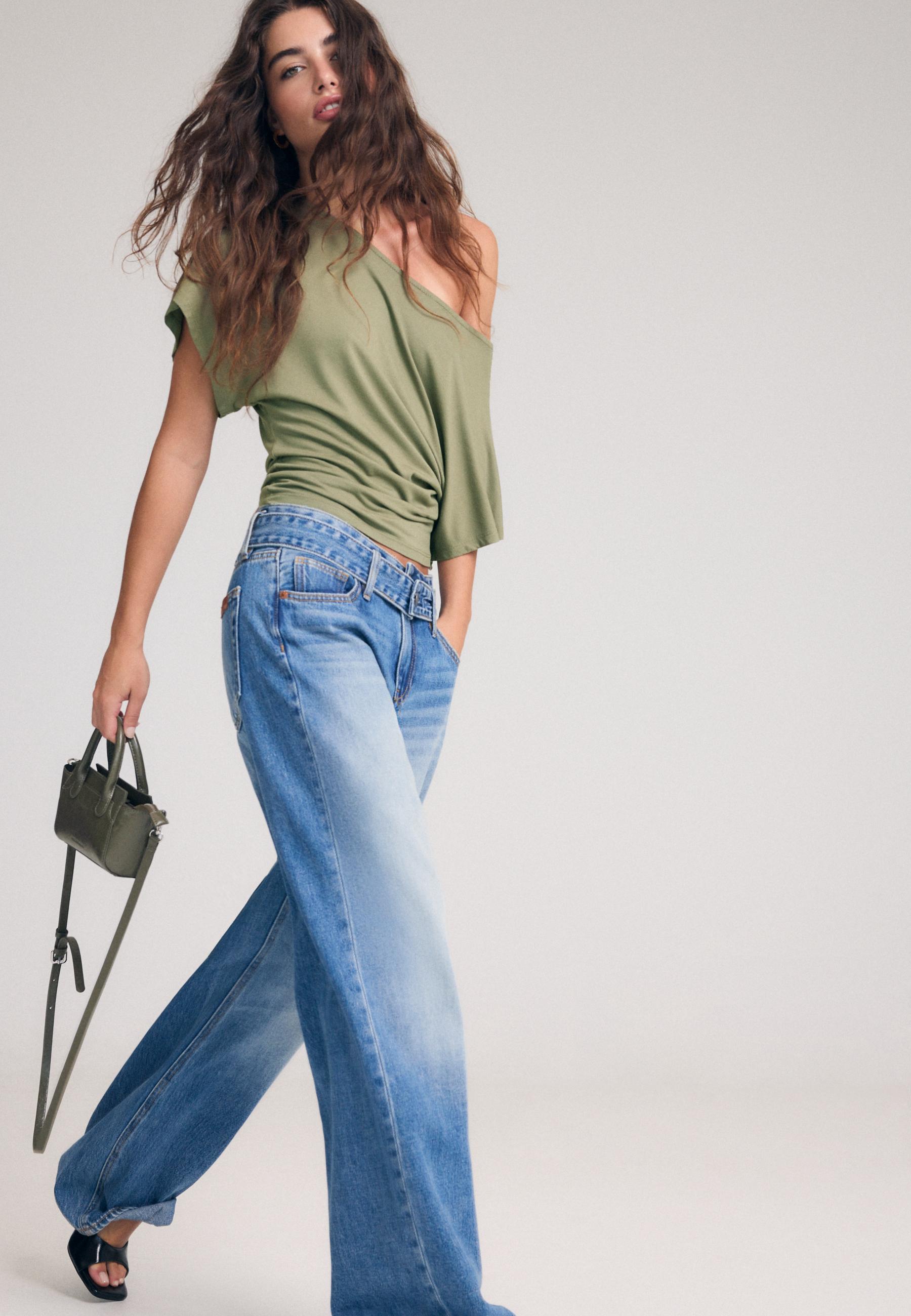 Double-waist wide-leg jeans — MEDIUM BLUE DENIM