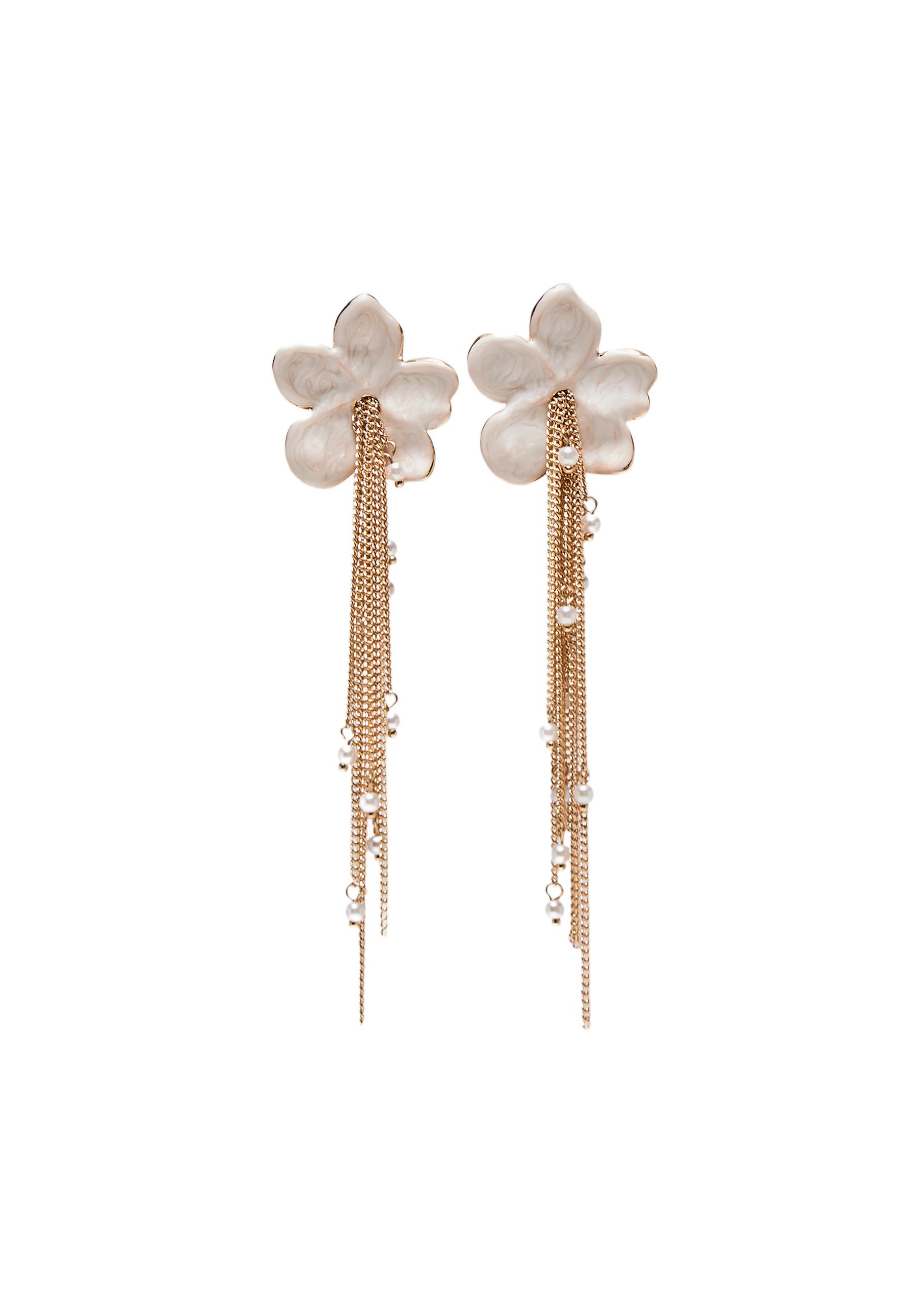 Enamelled flower chain cascade earrings — Ecru