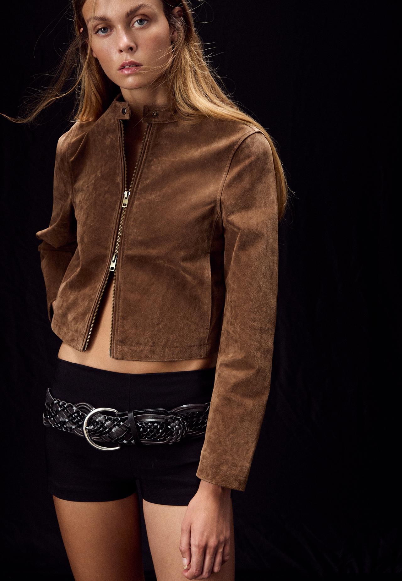 100% leather biker jacket — Brown