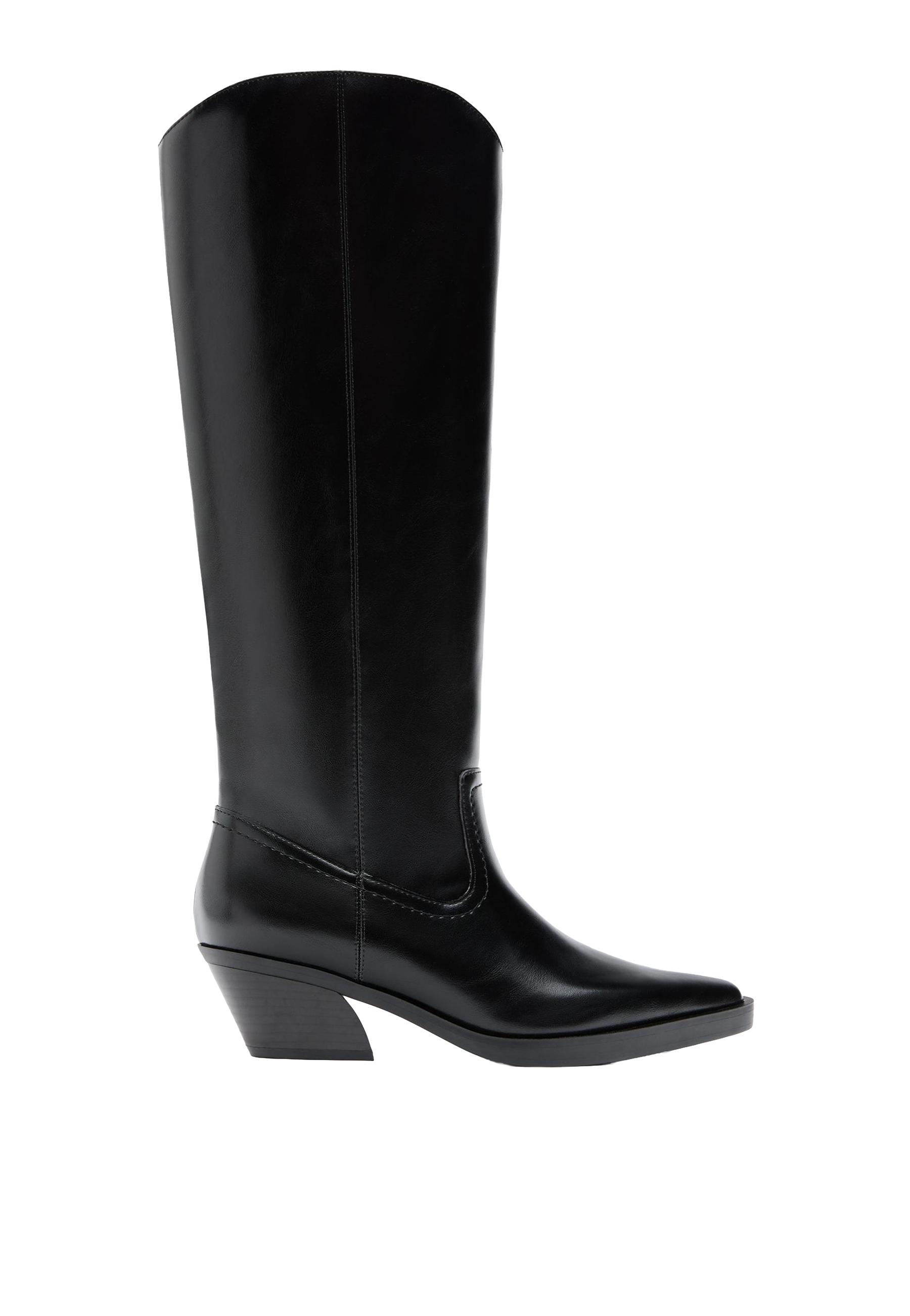 Black plain shaft cow boots — BLACK