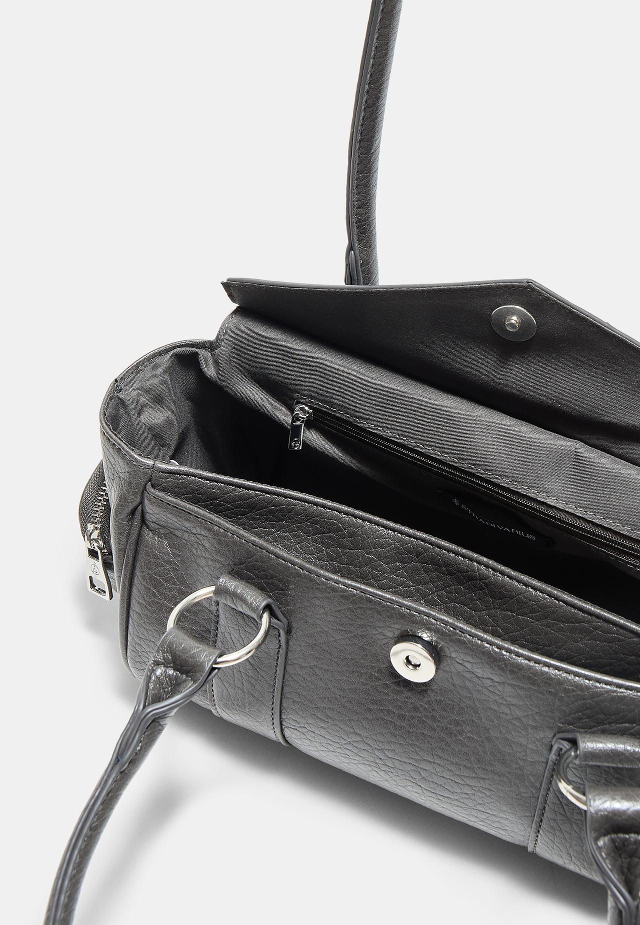 Elongated shoulder bag with pockets — Dark grey