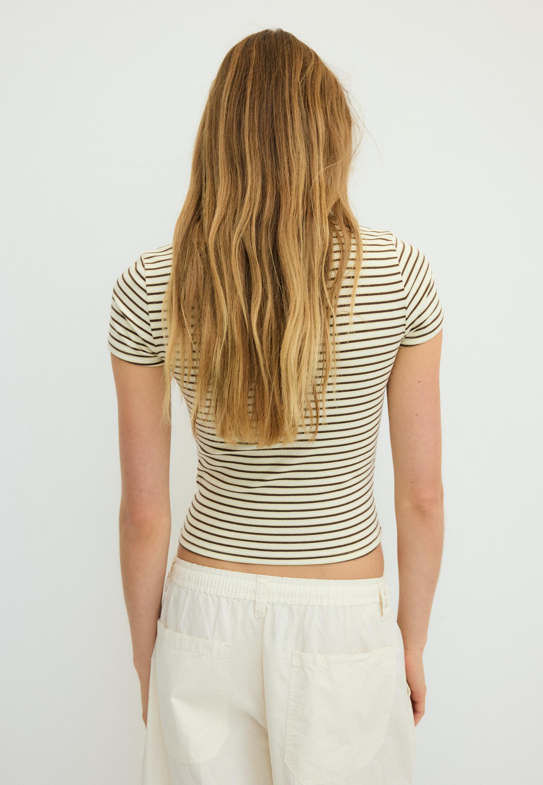 Basic slim fit striped T-shirt — Pastel yellow