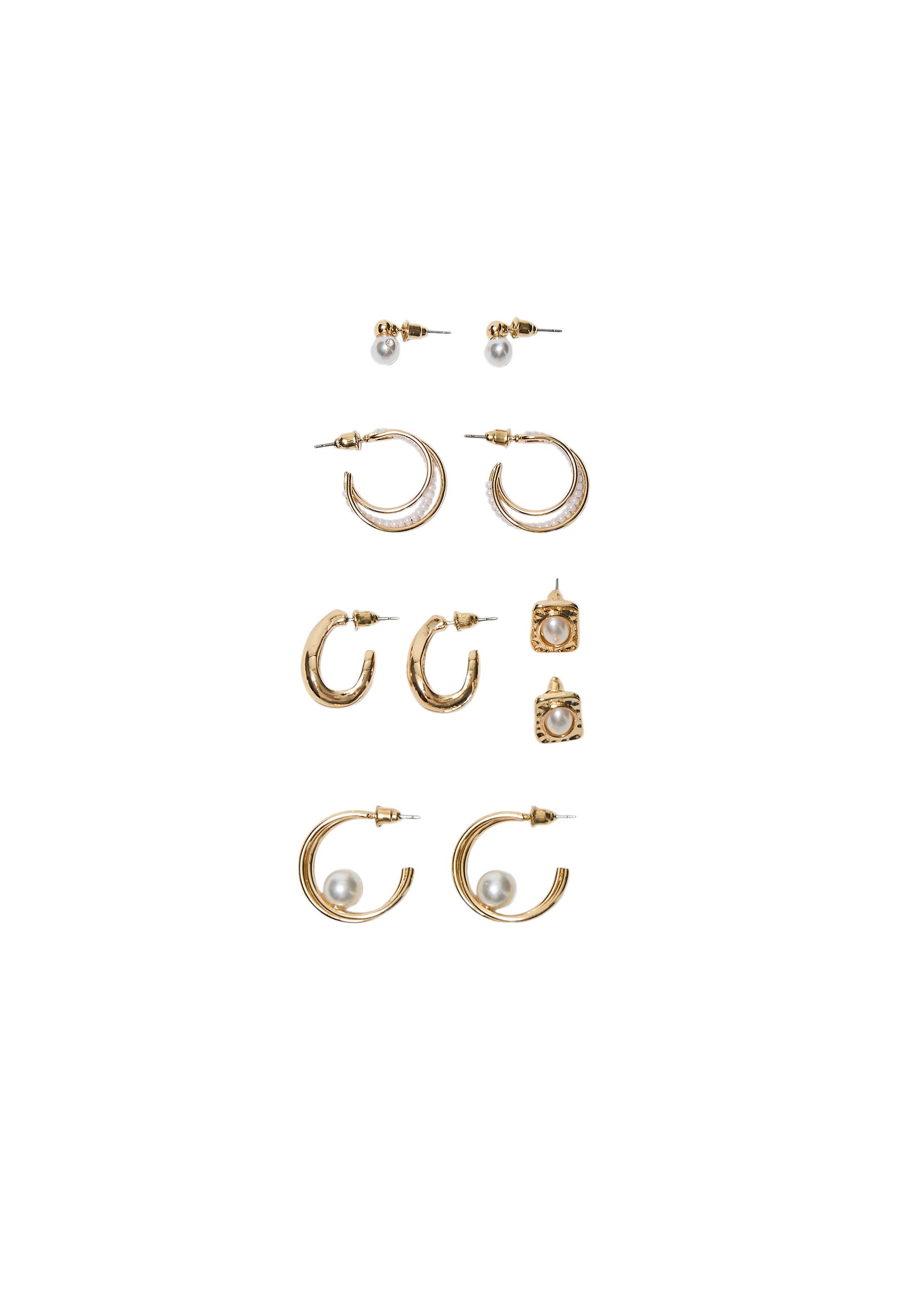 Multipack of 5 faux pearl earrings — Gold