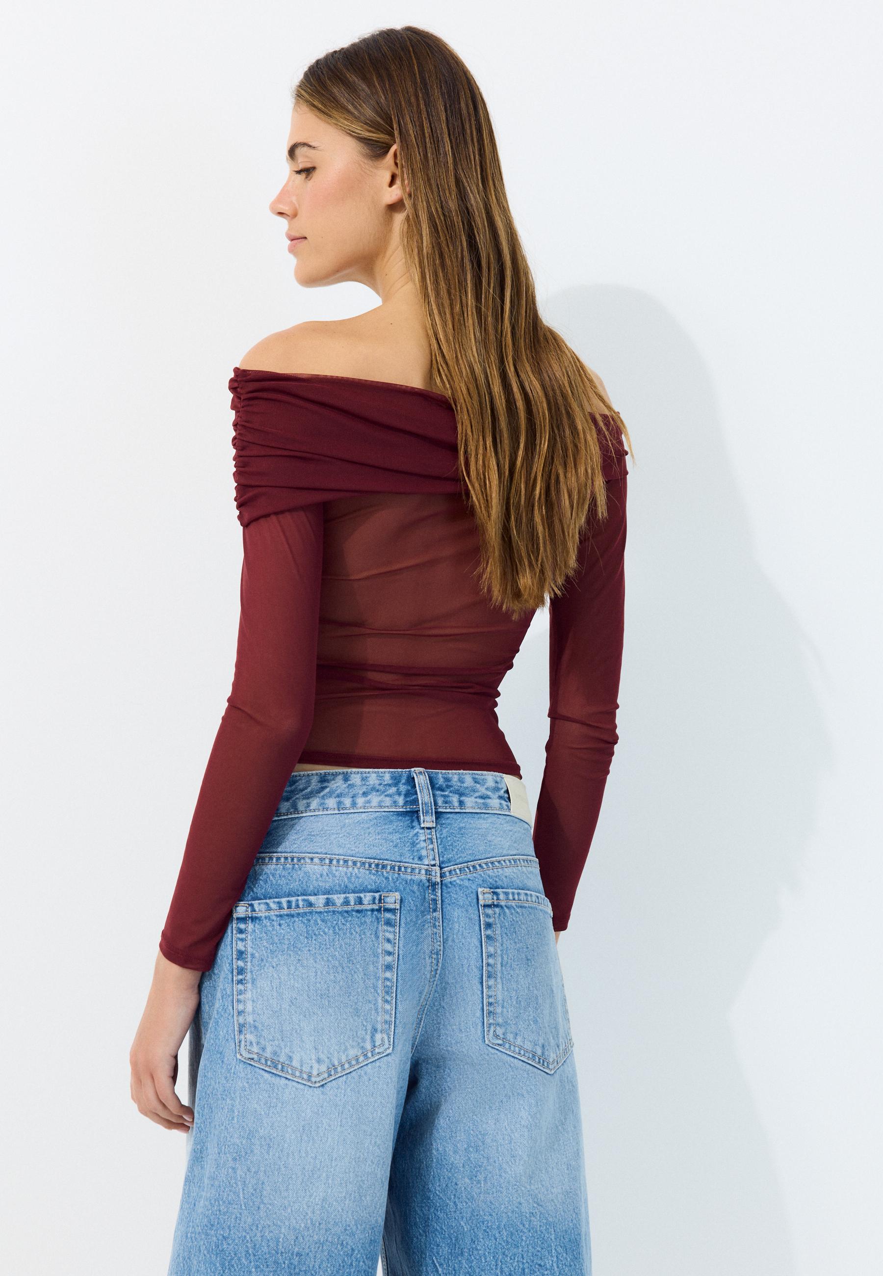 Asymmetric tulle T-shirt — Purple