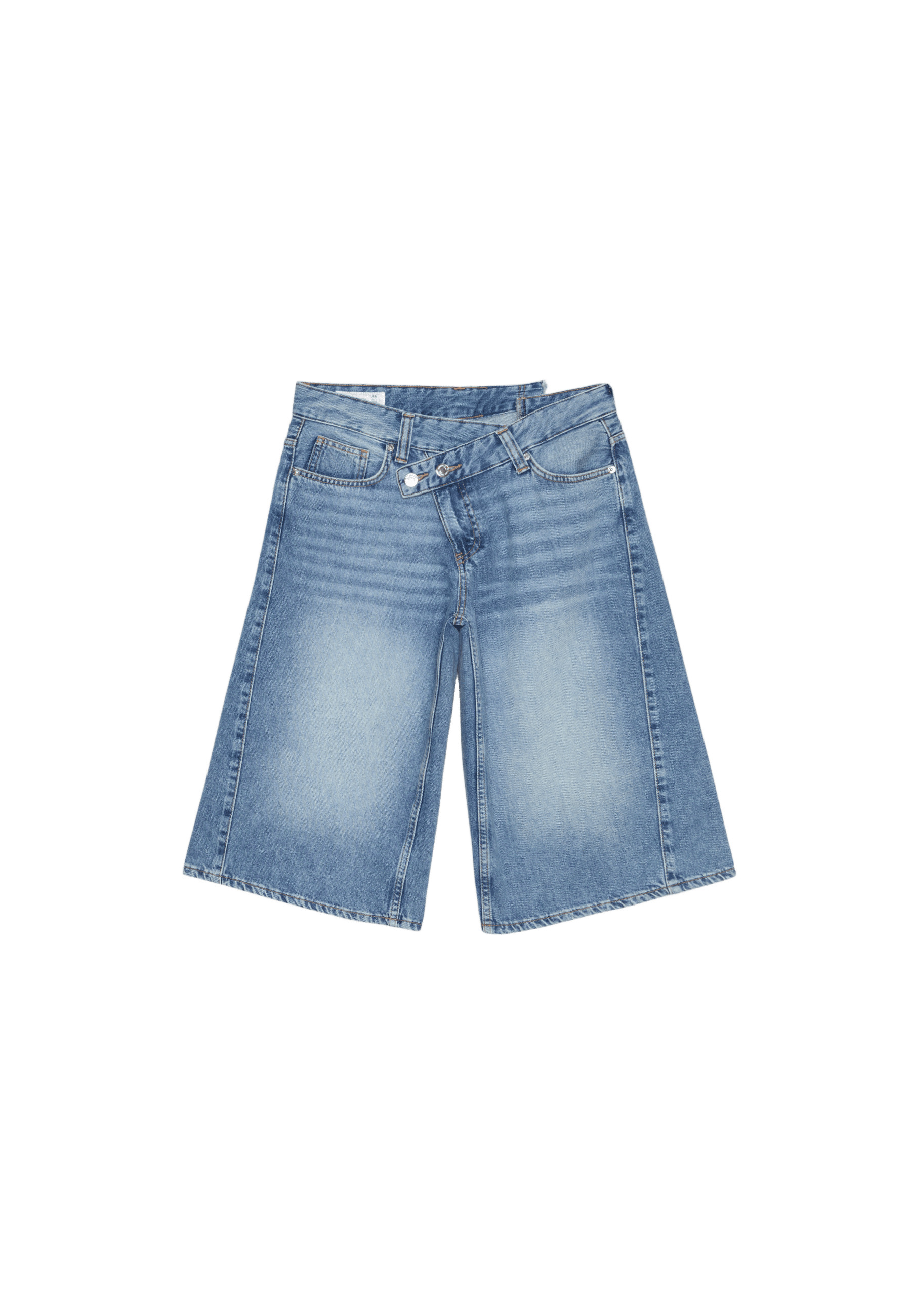 Cross-over waist Bermuda shorts — OVERDYED BLUE DENIM