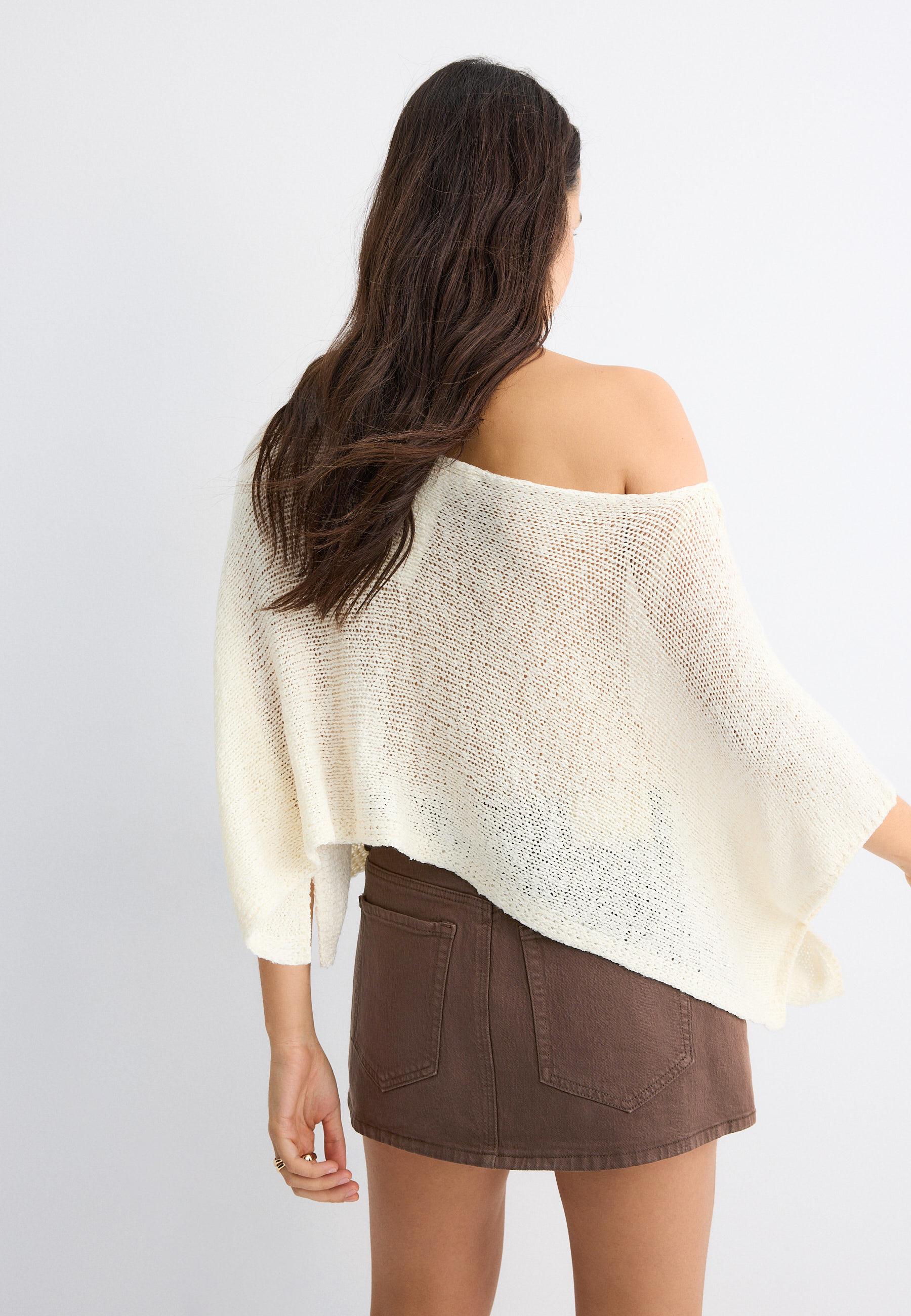 Basic cape knit jumper — Vanilla