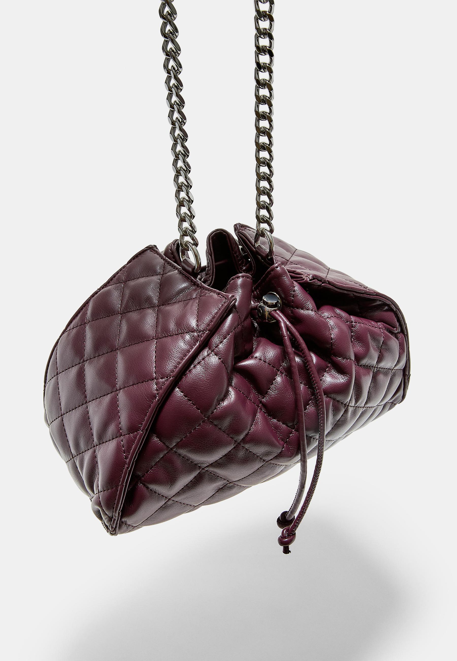 Quilted gathered shoulder bag — Burgundy