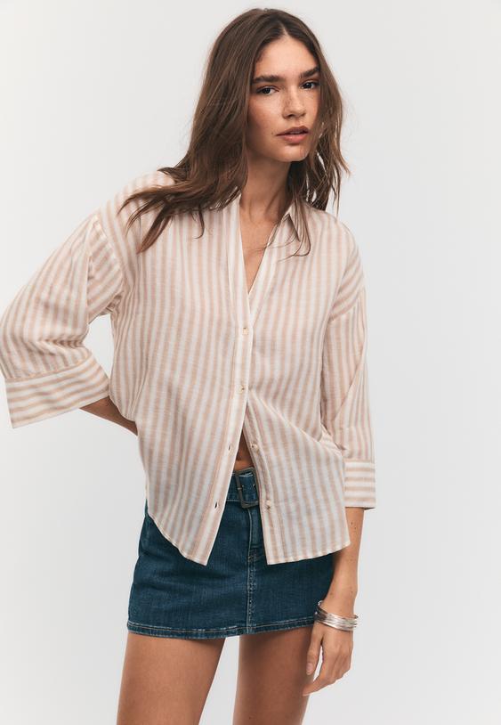 Stradivarius Chemise Manches Kimono Effet Lin Pierre S