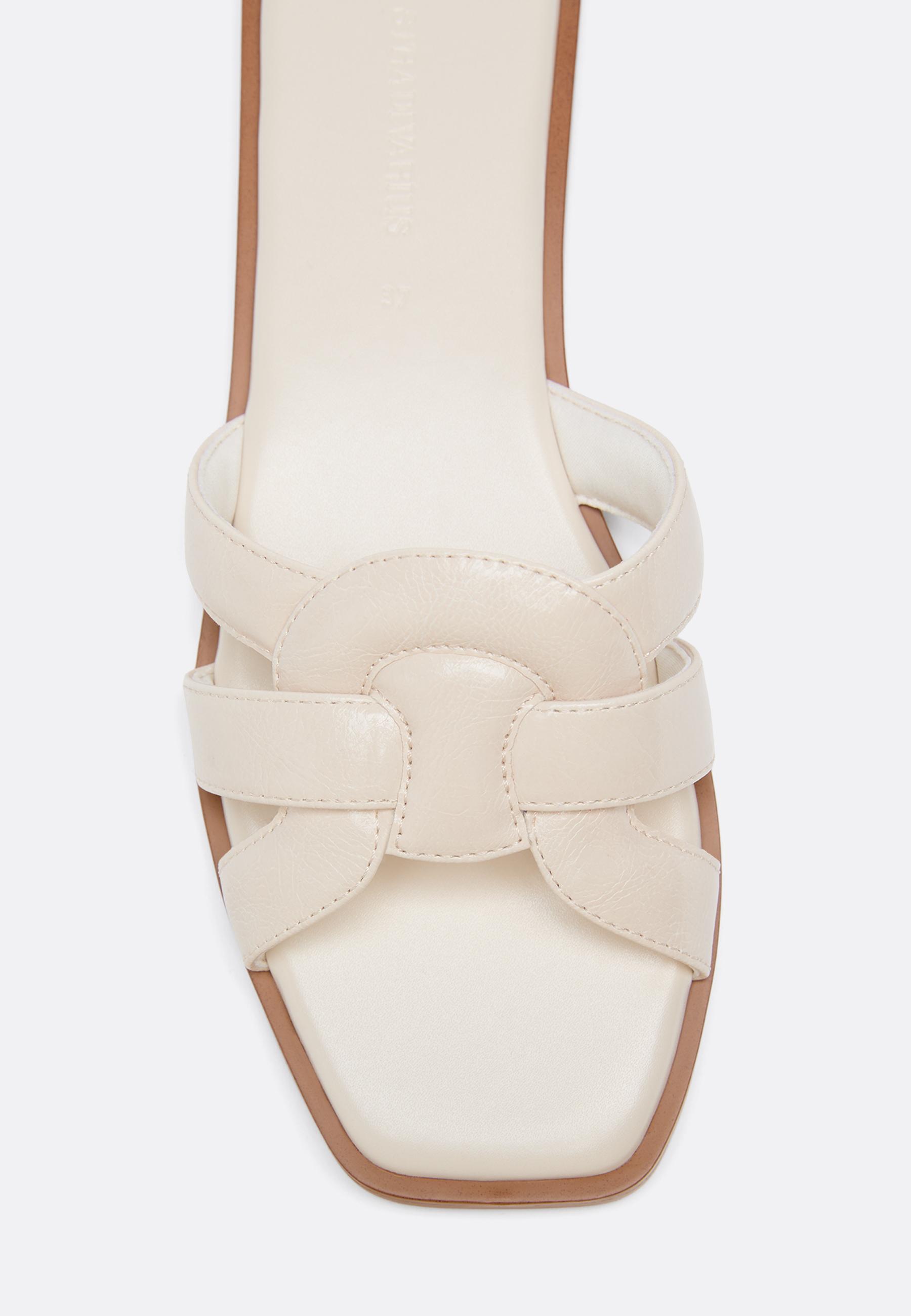 Flat leather effect sandals — ECRU