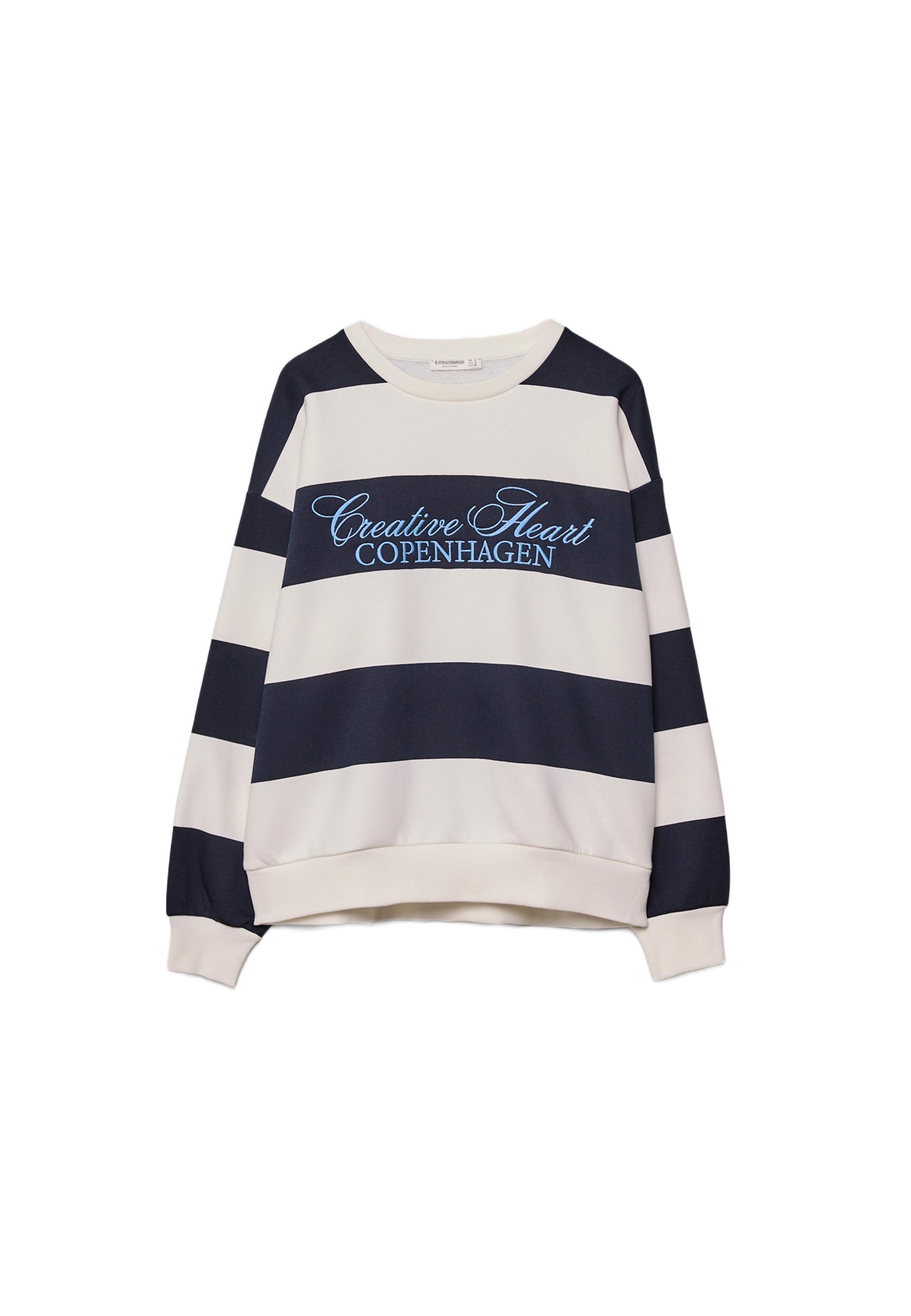 Embroidered Stripe Sweatshirt — Navy blue