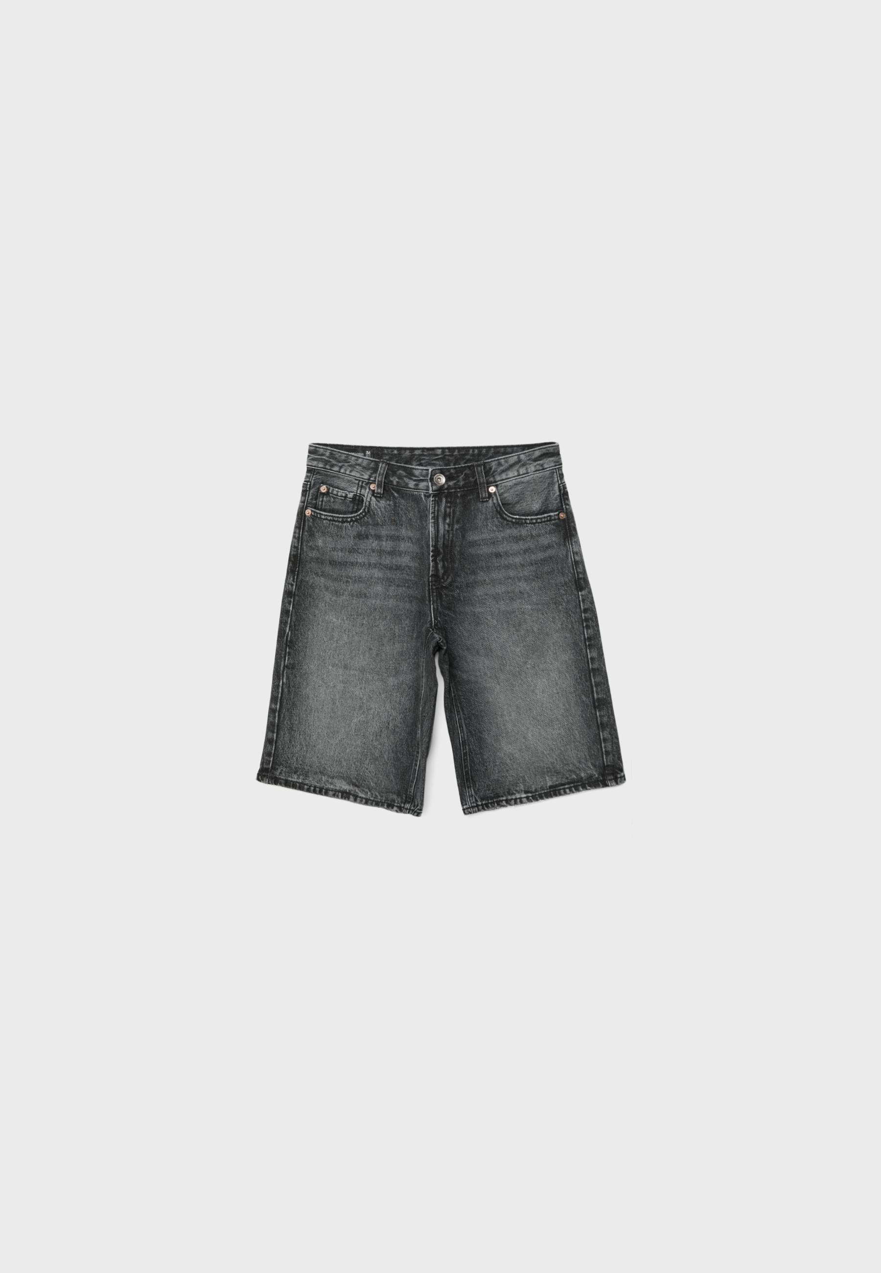 Baggy denim Bermuda shorts — DARK GREY DENIM WASH