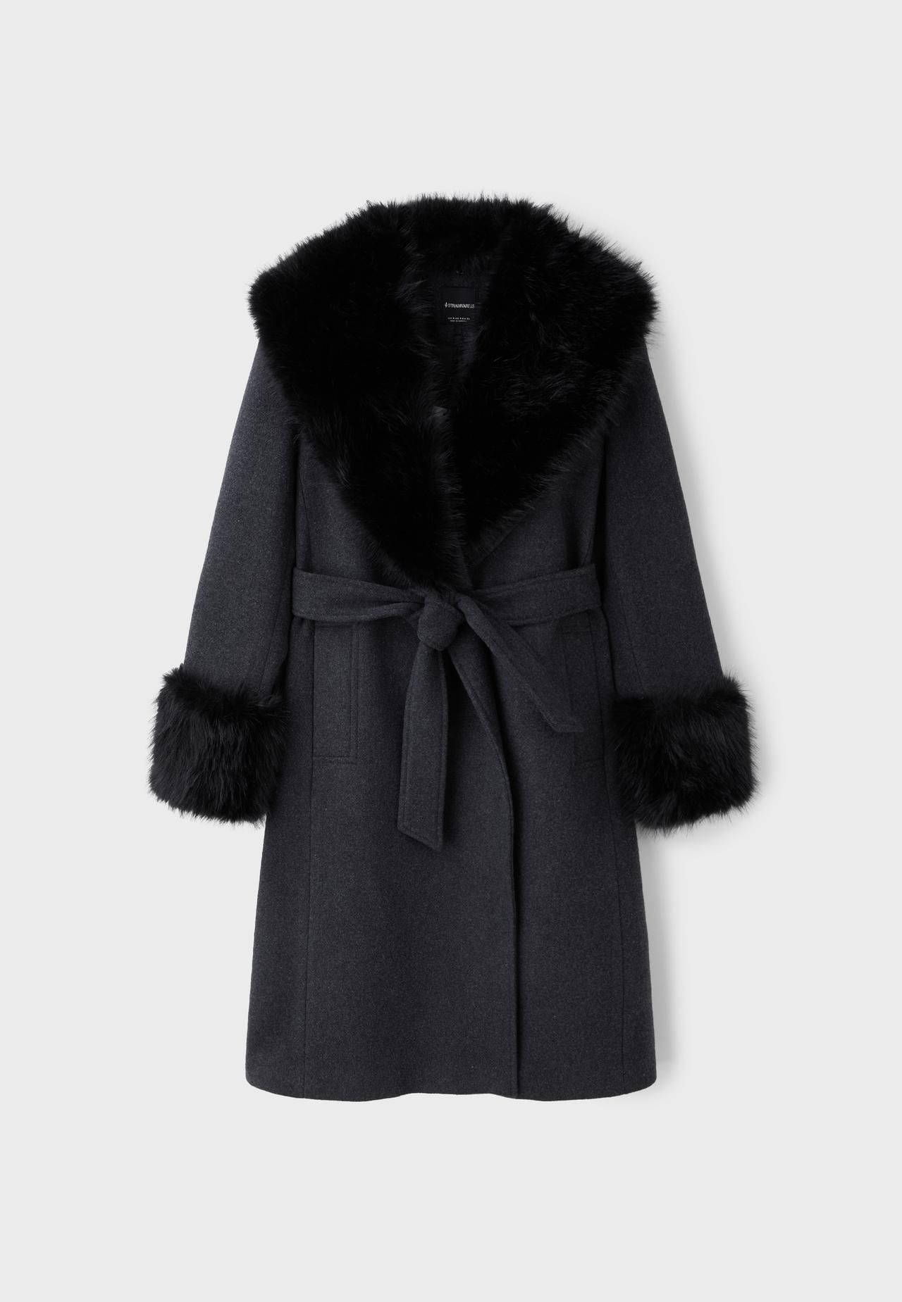Felt texture coat with faux fur collar — Dark grey