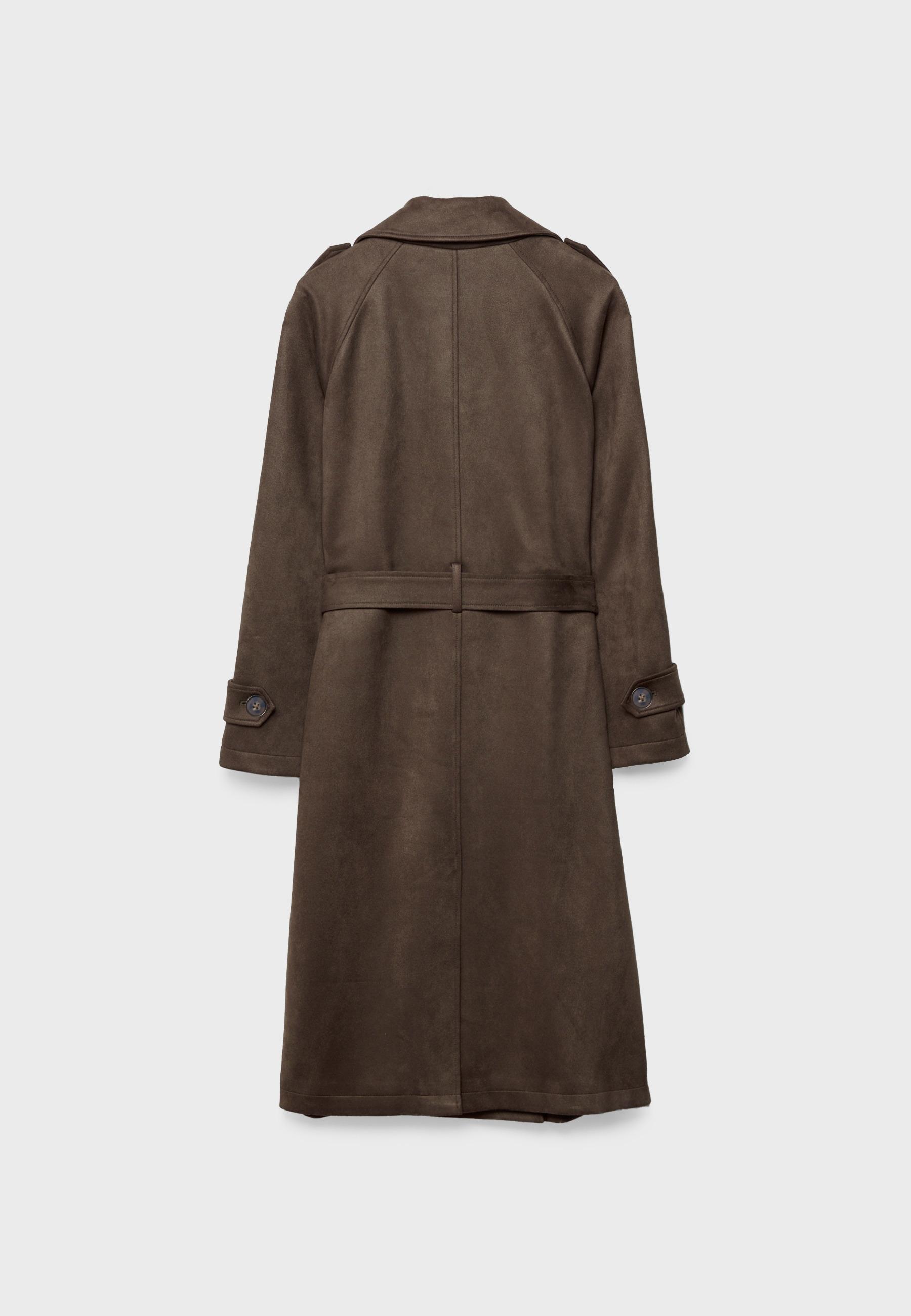 Long faux suede trench coat — Brown