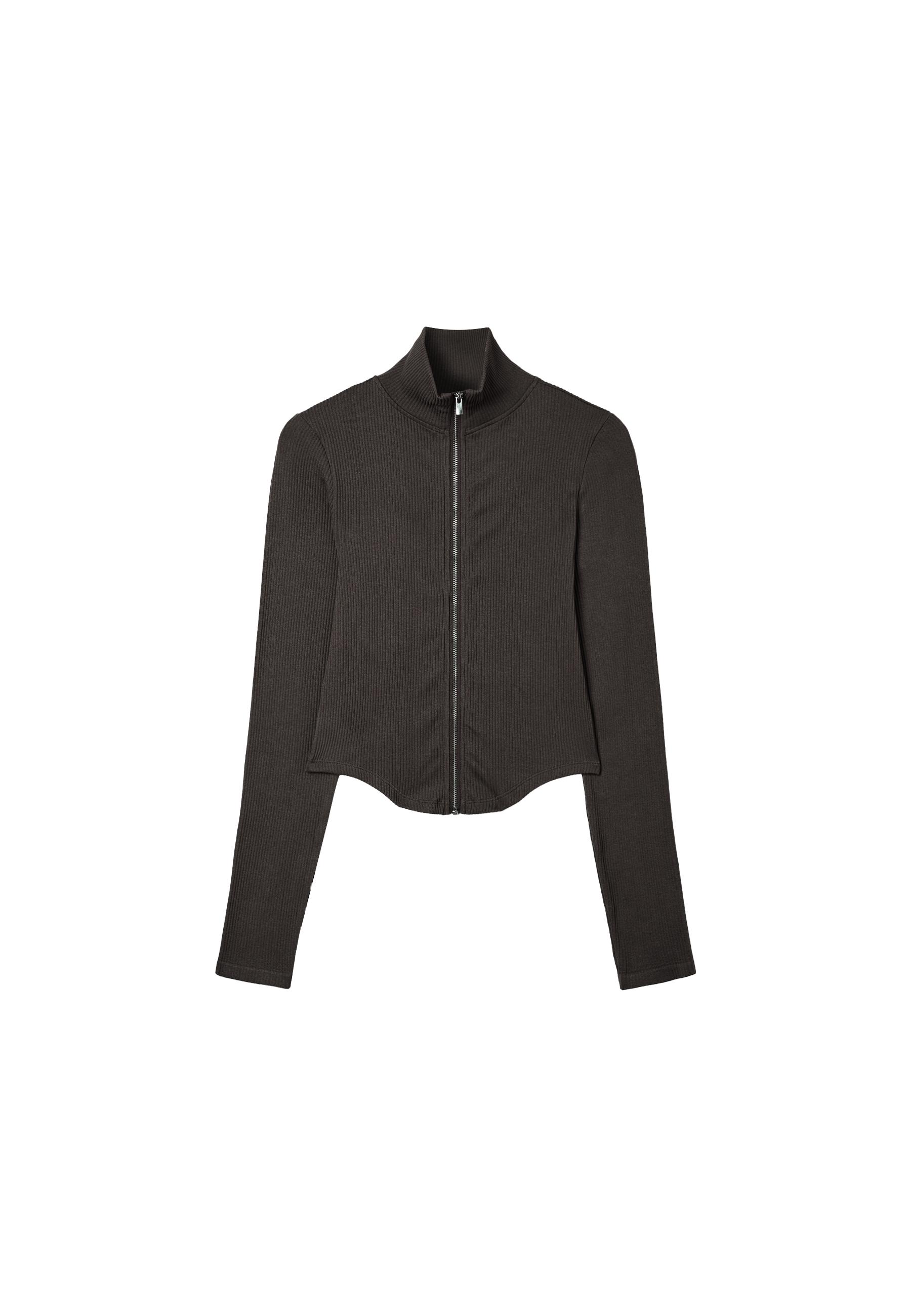 Fitted zip-up T-shirt — Brown