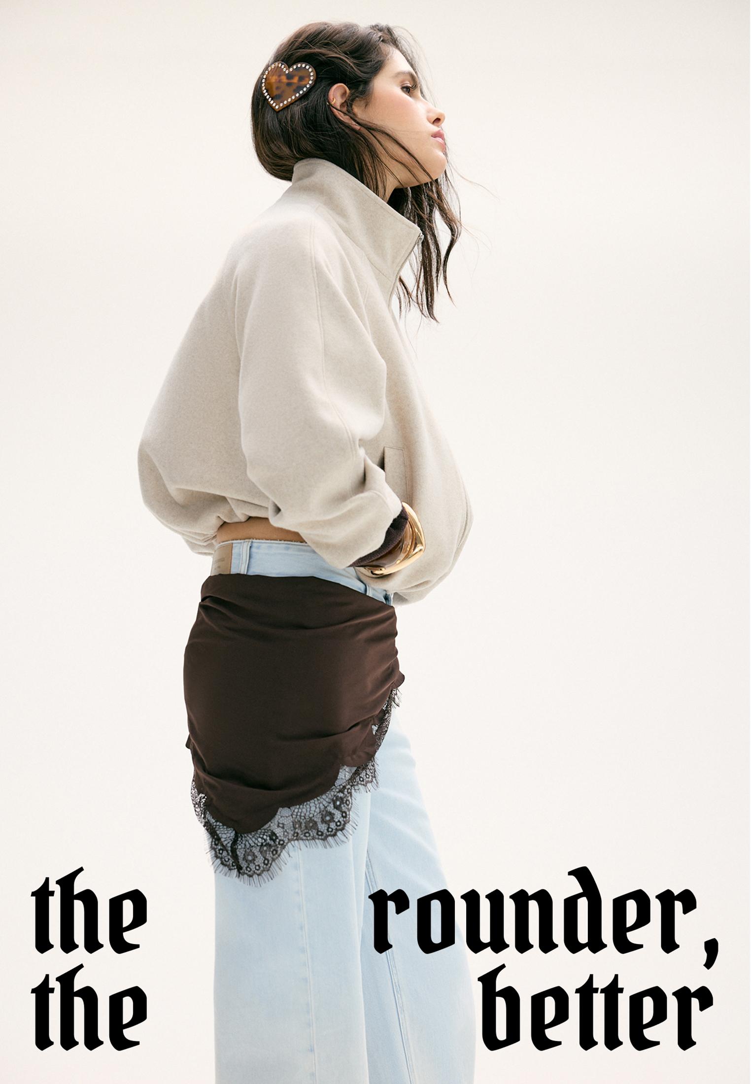 Faux suede bomber jacket — Ecru