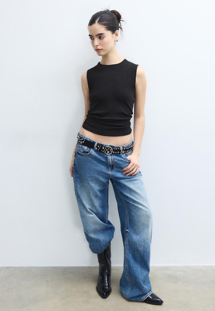 Stradivarius Αμάνικη Μπλούζα Basic Μαύρο L