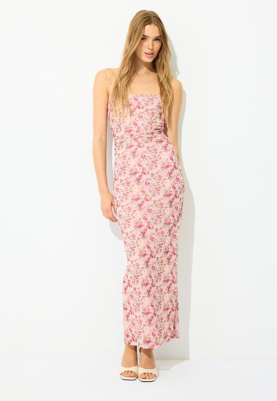 vestido midi tirantes fruncido print