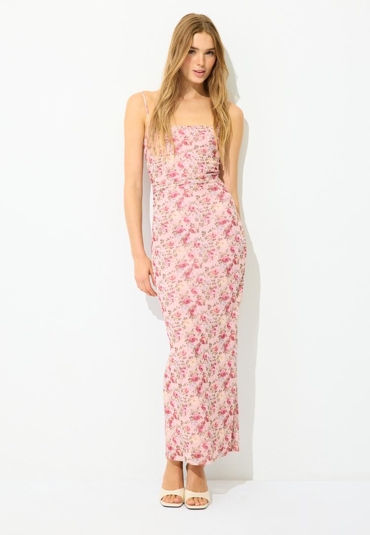 vestido midi tirantes fruncido print
