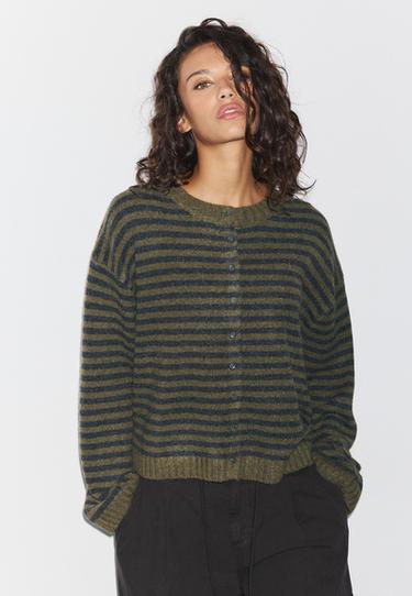 Striped knit cardigan — Khaki 3