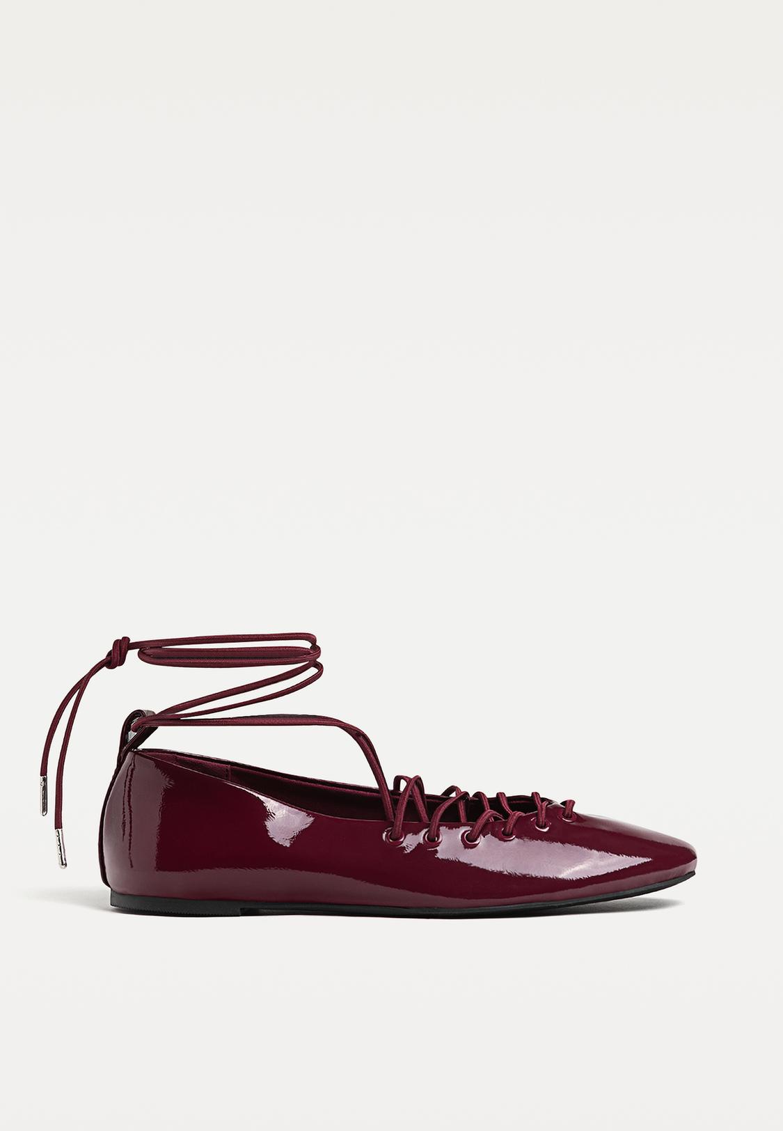 Lace Up Bailarinas Mujer Stradivarius Burdeos Zapatos Planos